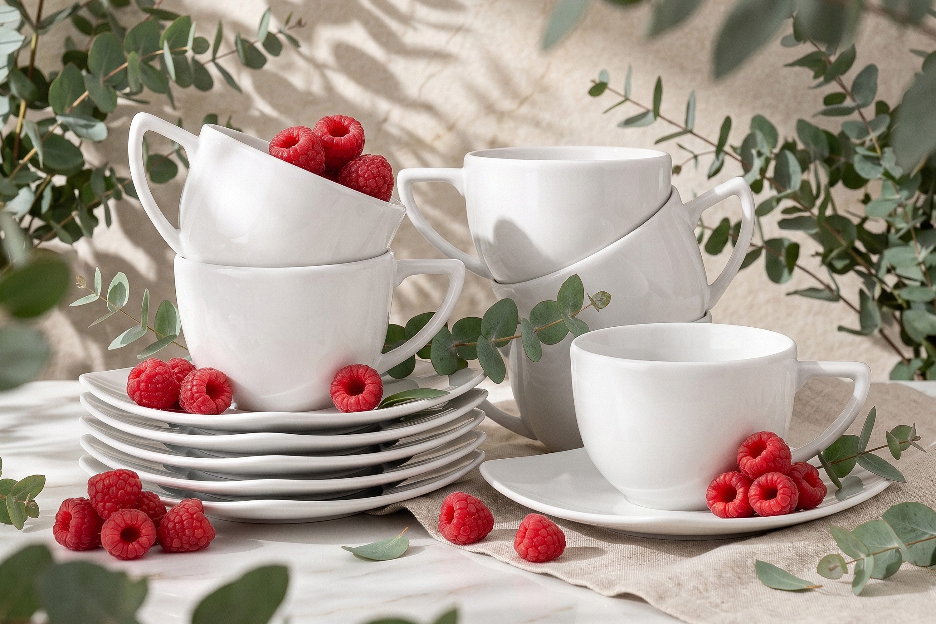 KONSIMO® Kaffeeservice CARLINA Kaffeetasse Untertasse (12-tlg), 6 Personen, Porzellan, Spulmachinen- und Mikrowellengeeignet, quadratisch