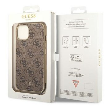 Guess Handyhülle Case iPhone 14 Plus Kunstleder braun mit Kette goldfarbig 6,7 Zoll, Kantenschutz
