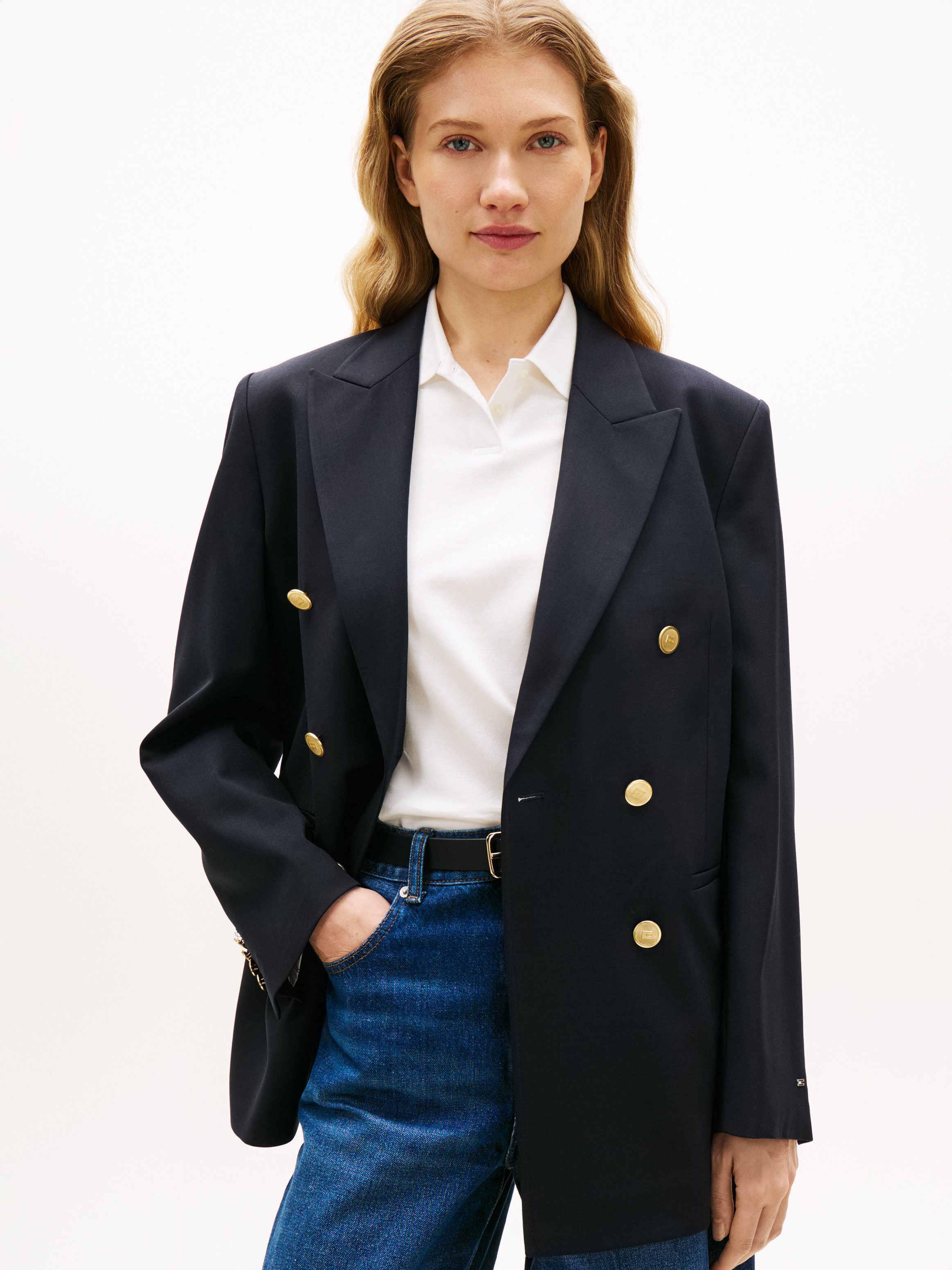 Tommy Hilfiger Kurzblazer TIMELESS WOOL DB BLAZER mit doppelreihiger Knopfleiste