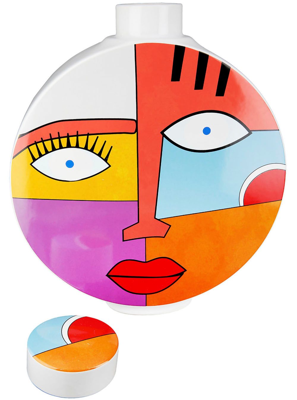 GILDE Dekovase Deckelvase Grafic Face, Höhe ca. 29,5 cm (1 St), Dekoobjekt aus Keramik