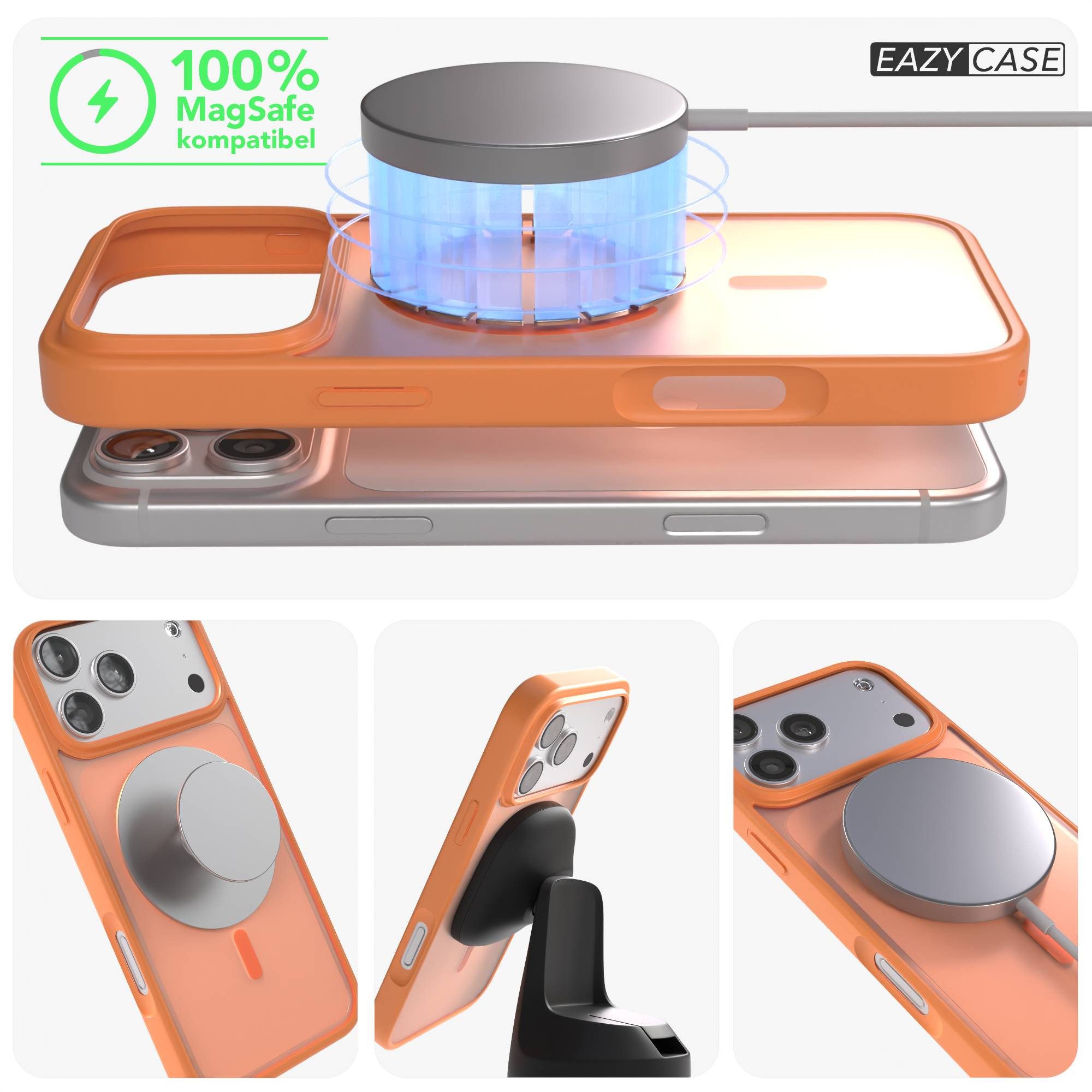 EAZY CASE Handyhülle Outdoor Case MagSafe für Apple iPhone 17 Pro Max 6,9 Zoll, Outdoor Case Handyhülle mit MagSafe Bumper leuchtend Orange