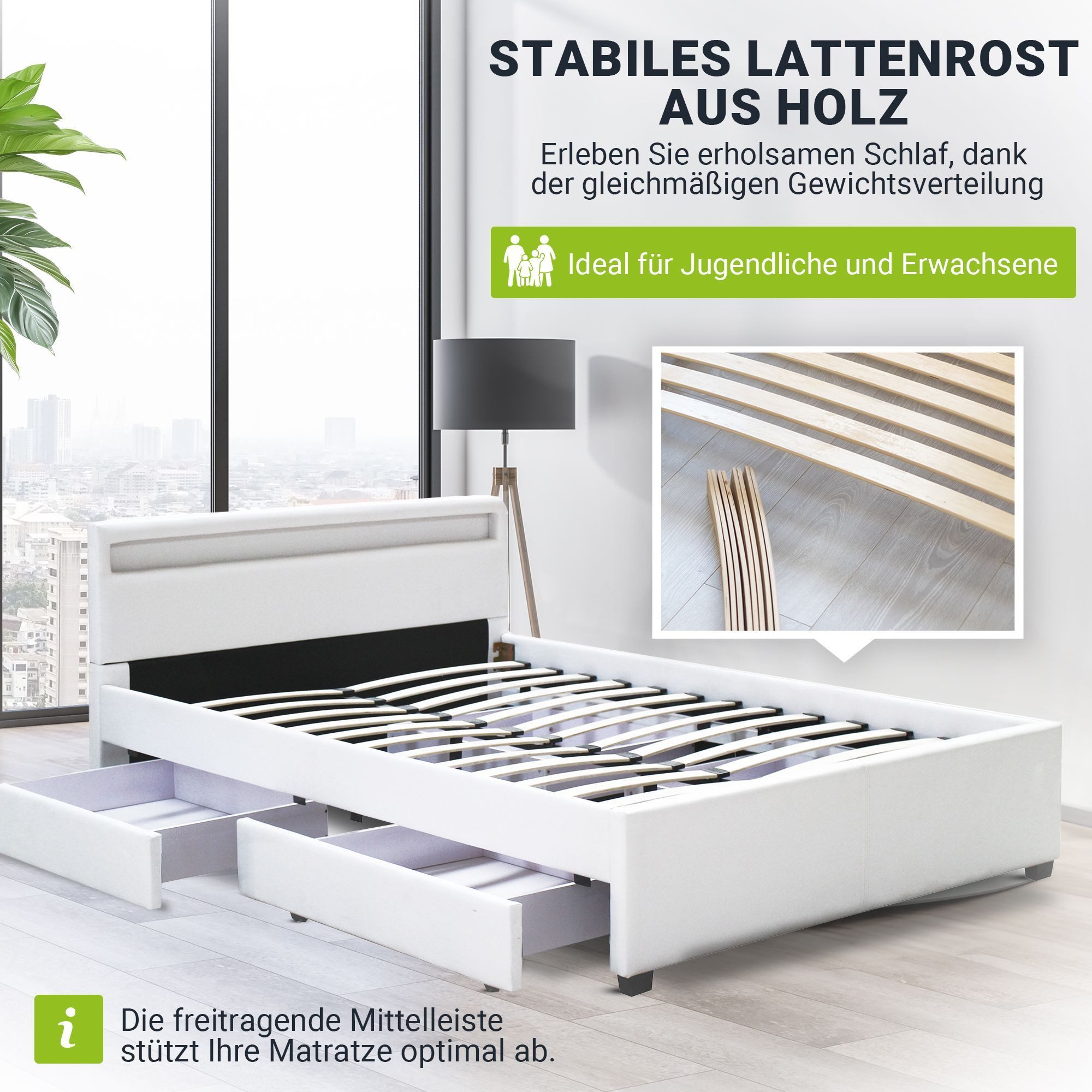 Juskys Polsterbett Lyon mit Matratze, 180x200 günstig online kaufen