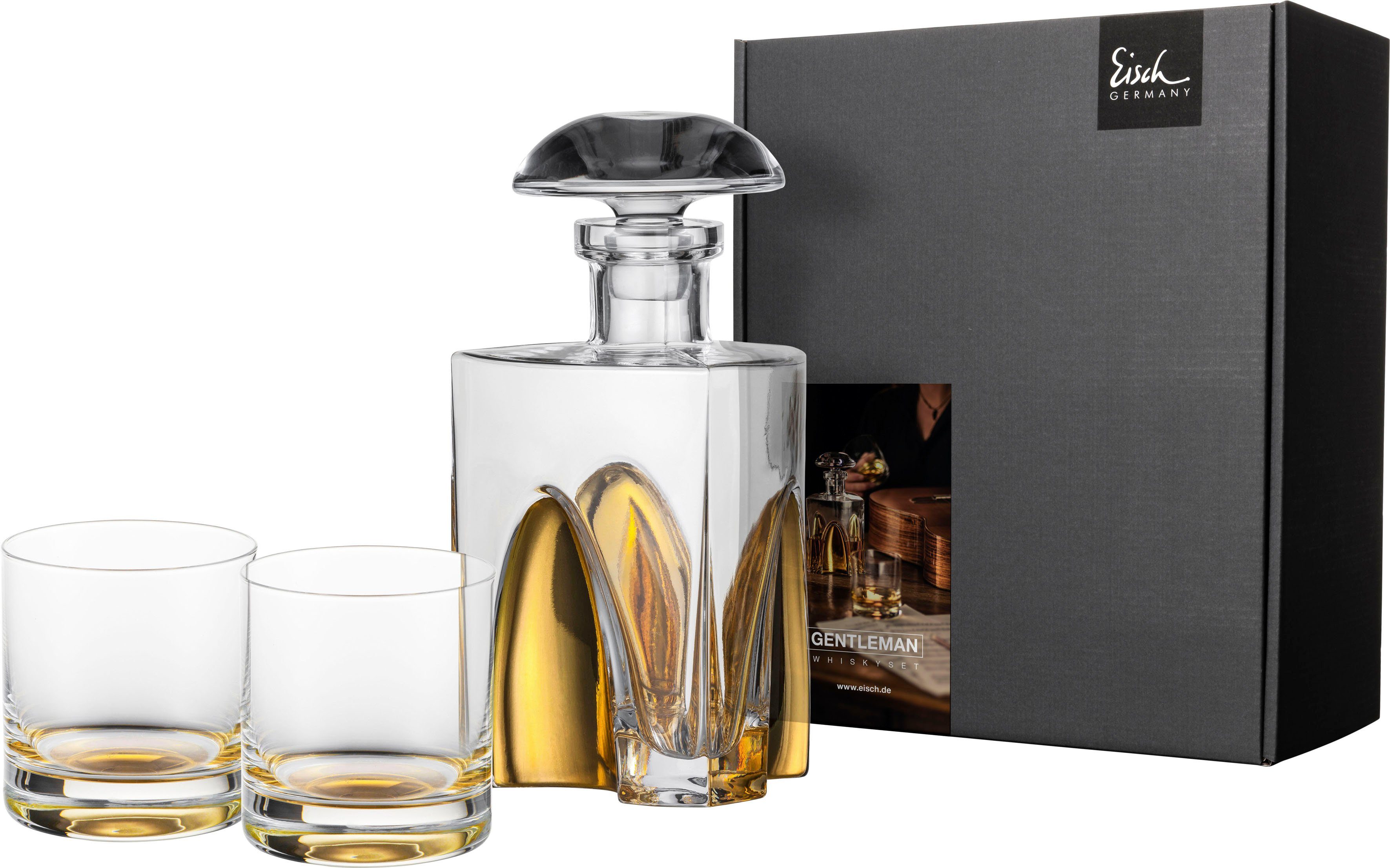 Eisch Whiskyglas GENTLEMAN, Made in Germany, Kristallglas, mundgeblasen, in Handarbeit mit echtem Gold veredelt, 3-teilig