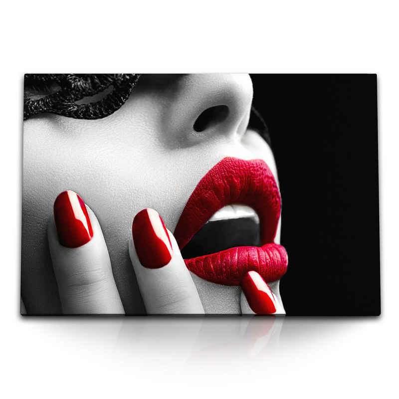 Sinus Art Leinwandbild 120x80cm Wandbild auf Leinwand Roter Lippenstift Sexy Lippen Erotisch, (1 St)