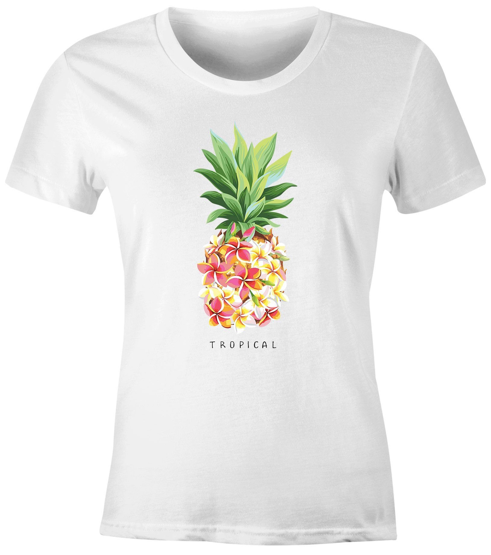 Neverless Print-Shirt Damen T-Shirt Ananas Blumen günstig online kaufen