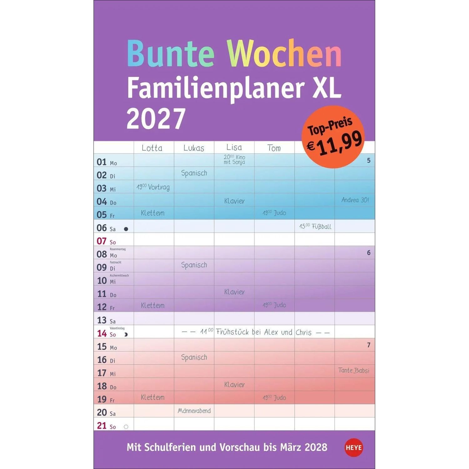 HEYE Wandkalender Bunte Wochen Familienplaner XL 2027