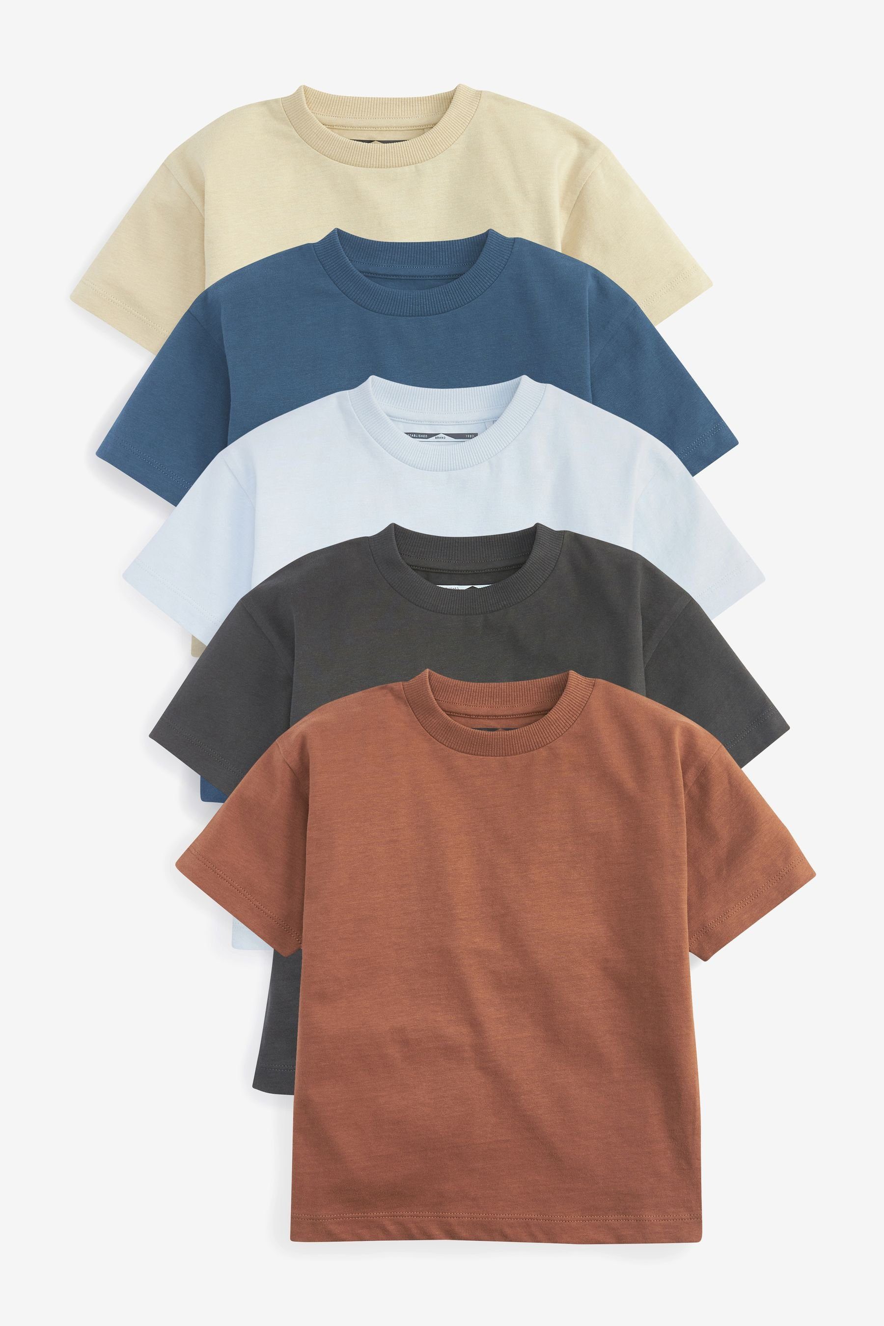 Next T-Shirt schlichte 5er-Pack Kurzärmelige Blue/Brown im T-Shirts (5-tlg) Oversized
