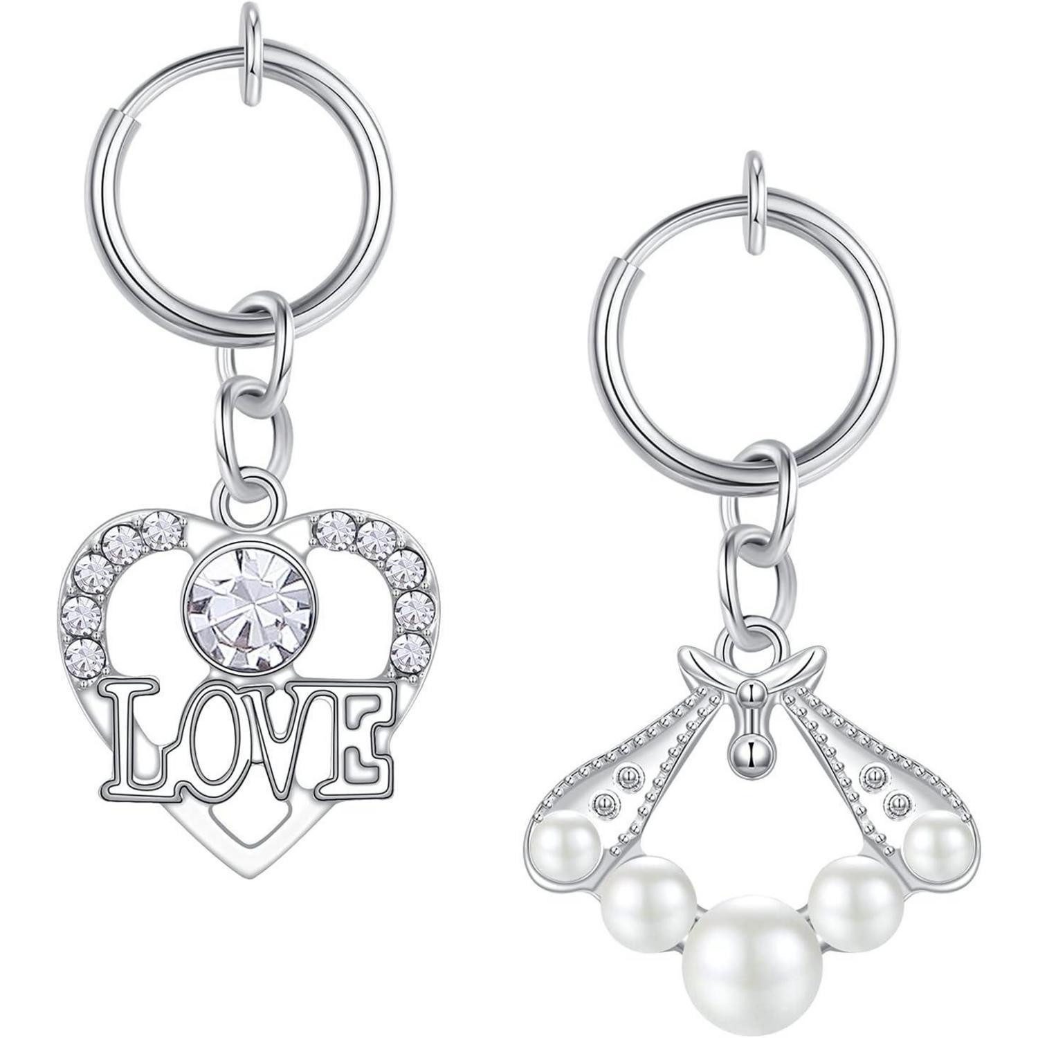 LuxusKollektion Bauchnabelpiercing-Set 2er Fake Bauchnabelpiercing Clips Klemme Silber mit Anhänger - Kein