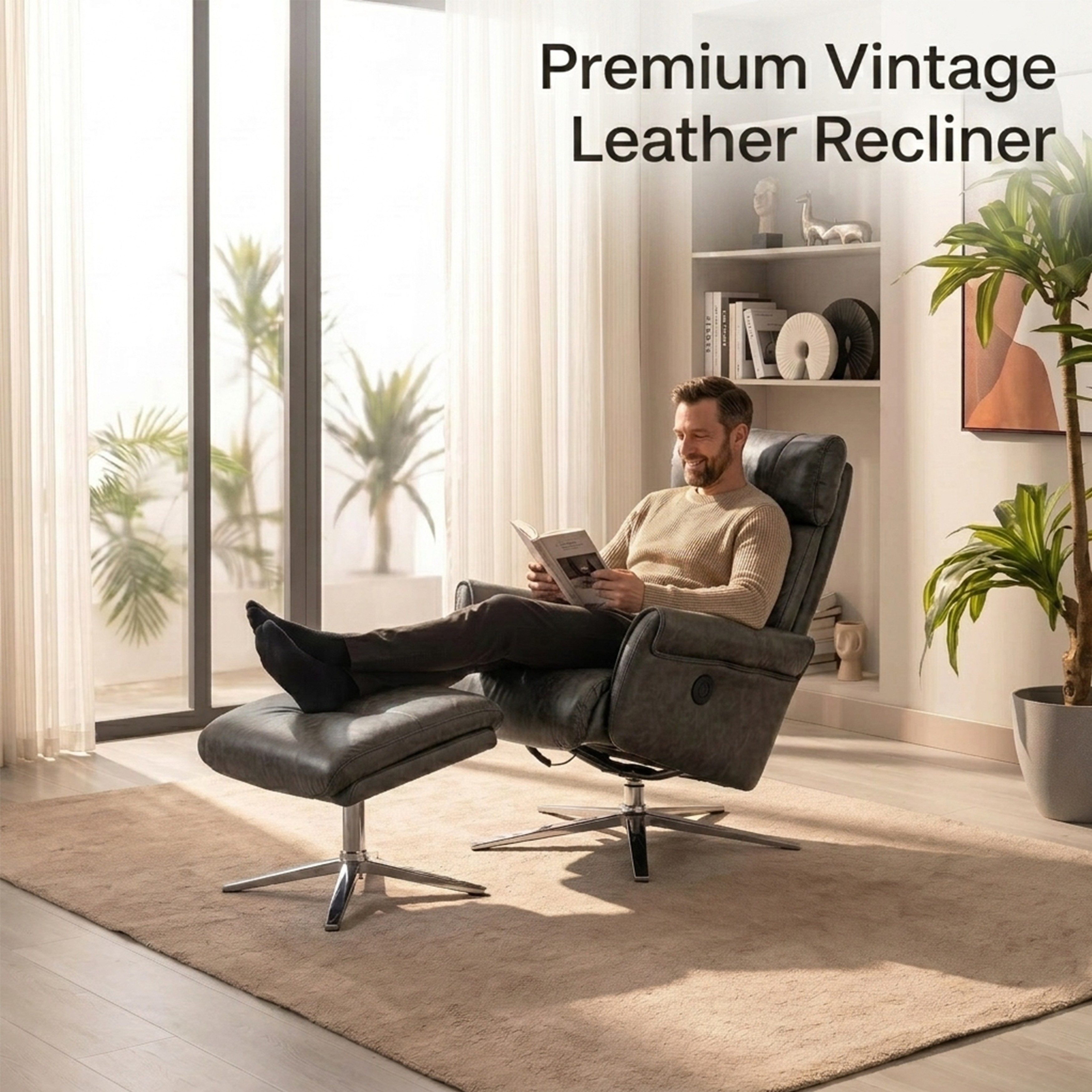 Happy Home Relaxsessel Elektrischer Relaxsessel mit Hocker – USB, 360° drehbar, Kunstleder