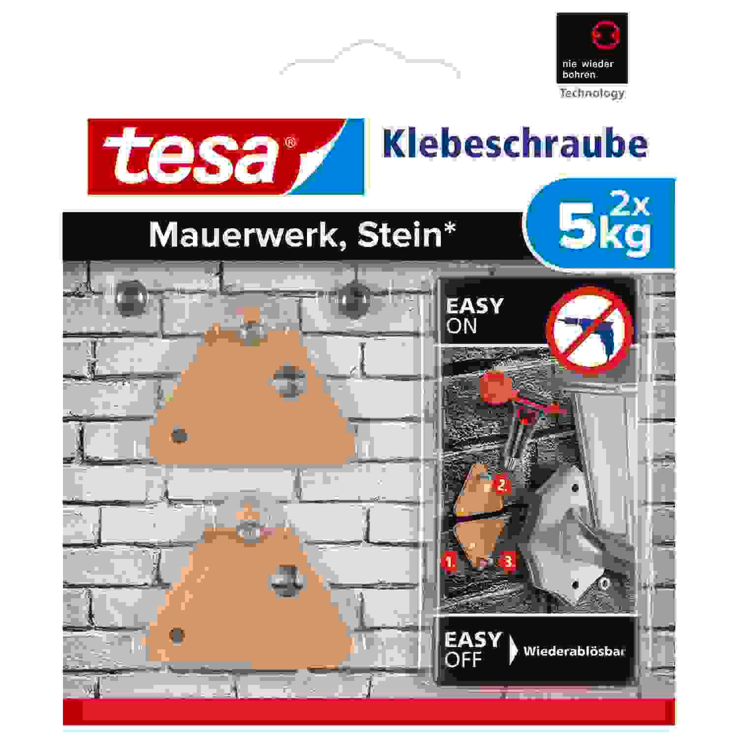 Klebehaken 2x tesa Klebeschraube für Mauerwerk und Stein, Halteleistung 10 kg