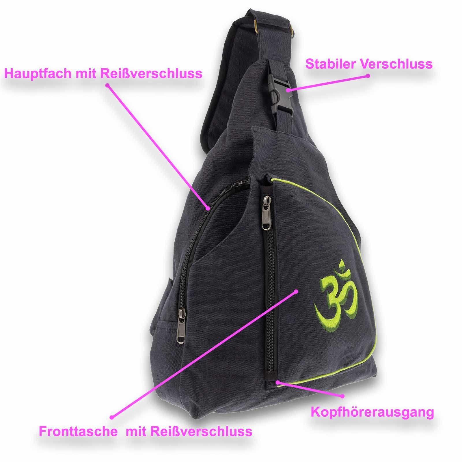Symbol L Bag Schultertasche Schultertasche Sling UND Rucksack MAGIE / OM KUNST Bodybag Schwarz Lemon Hippie
