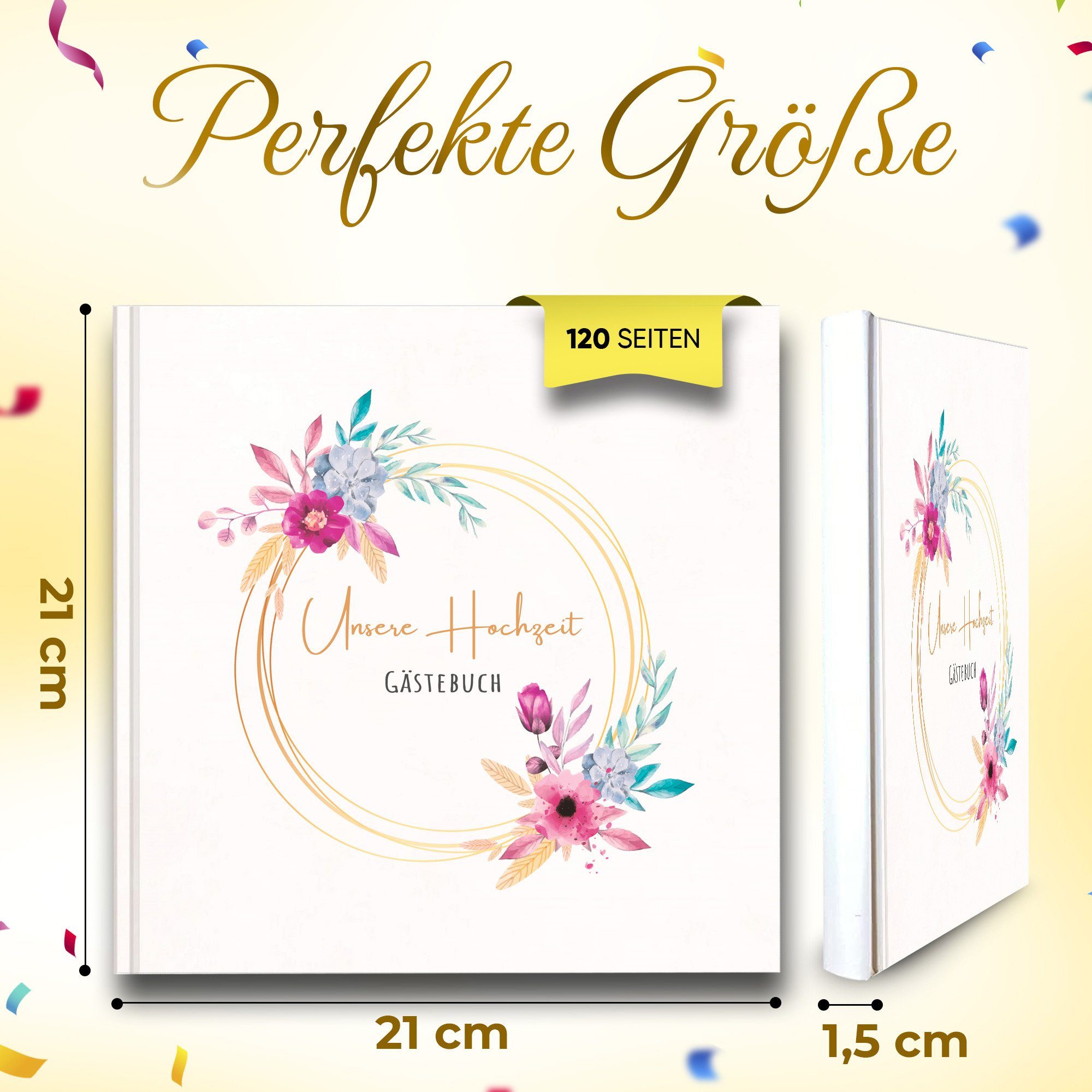 21x21cm, Hochzeit, LifeDesign Gästebuch Notizbuch edles Hardcover, Papier zur Fadenbindung, stabile Hochzeitsbuch,