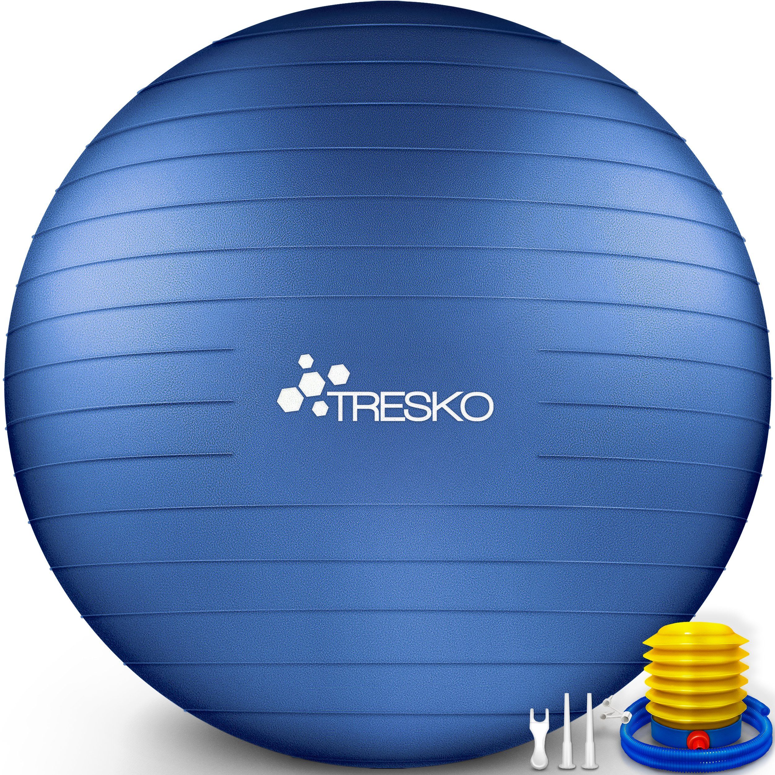 TRESKO Gymnastikball mit GRATIS Übungsposter inkl. Luftpumpe Yogaball, BPA-Frei Sitzball Büro Anti-Burst inkl. Luftpumpe, Fitnessball