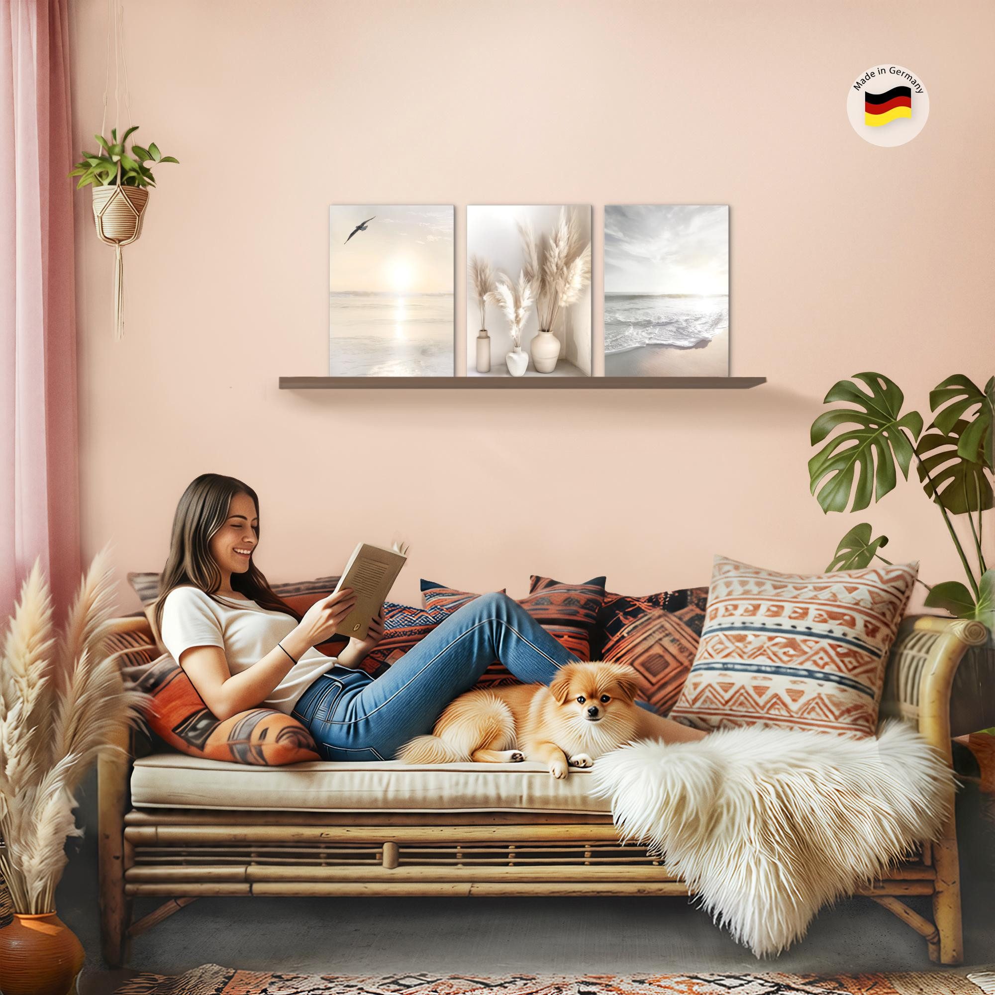 Novart Wandbild 3 Wandbilder Set Natur Wohnzimmer Deko Landschaft Berge Boho, Boho Style