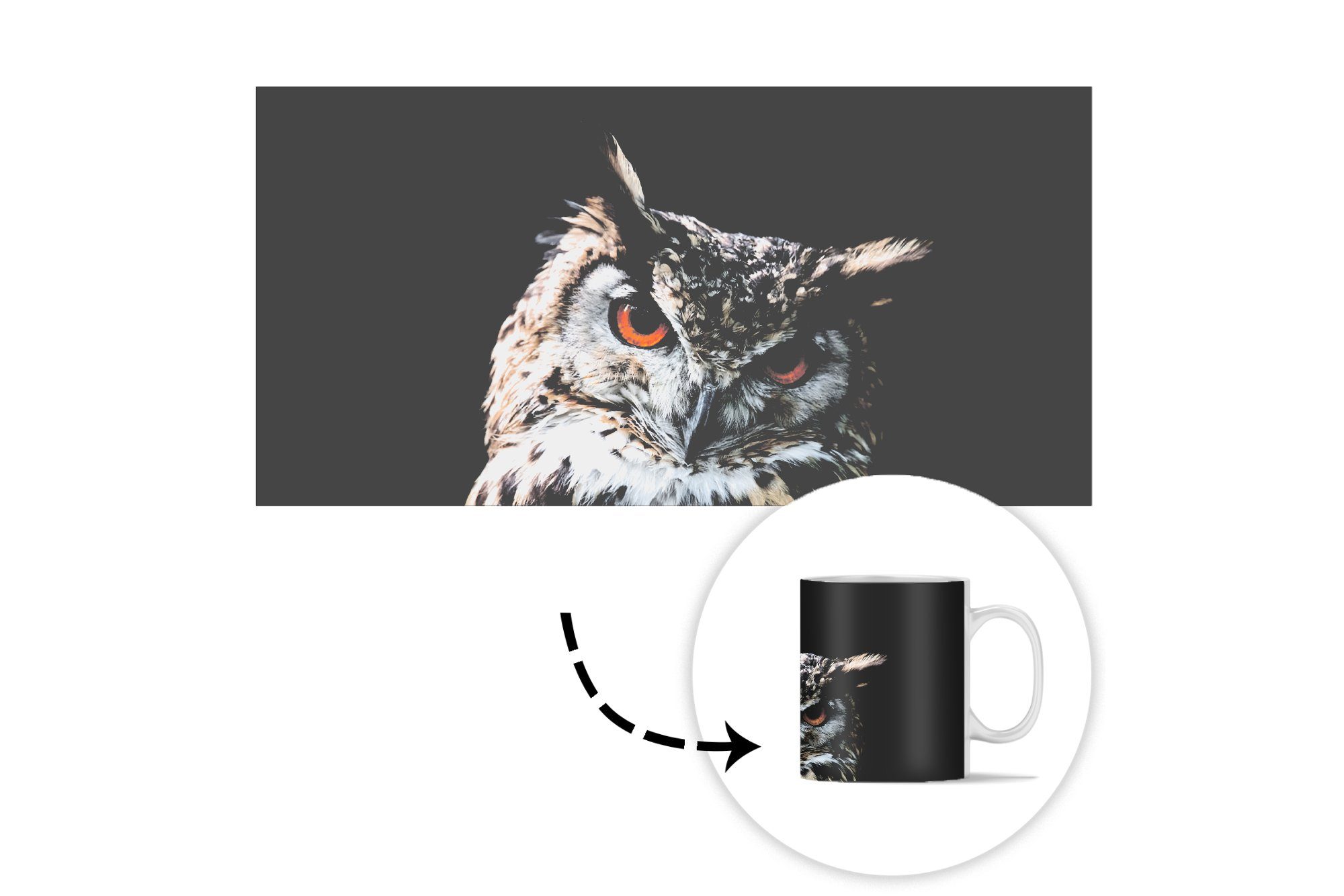 MuchoWow Tasse Porträt einer Geschenk Hintergrund, Keramik, Becher, Teetasse, Kaffeetassen, Teetasse, Eule schwarzem braunen auf