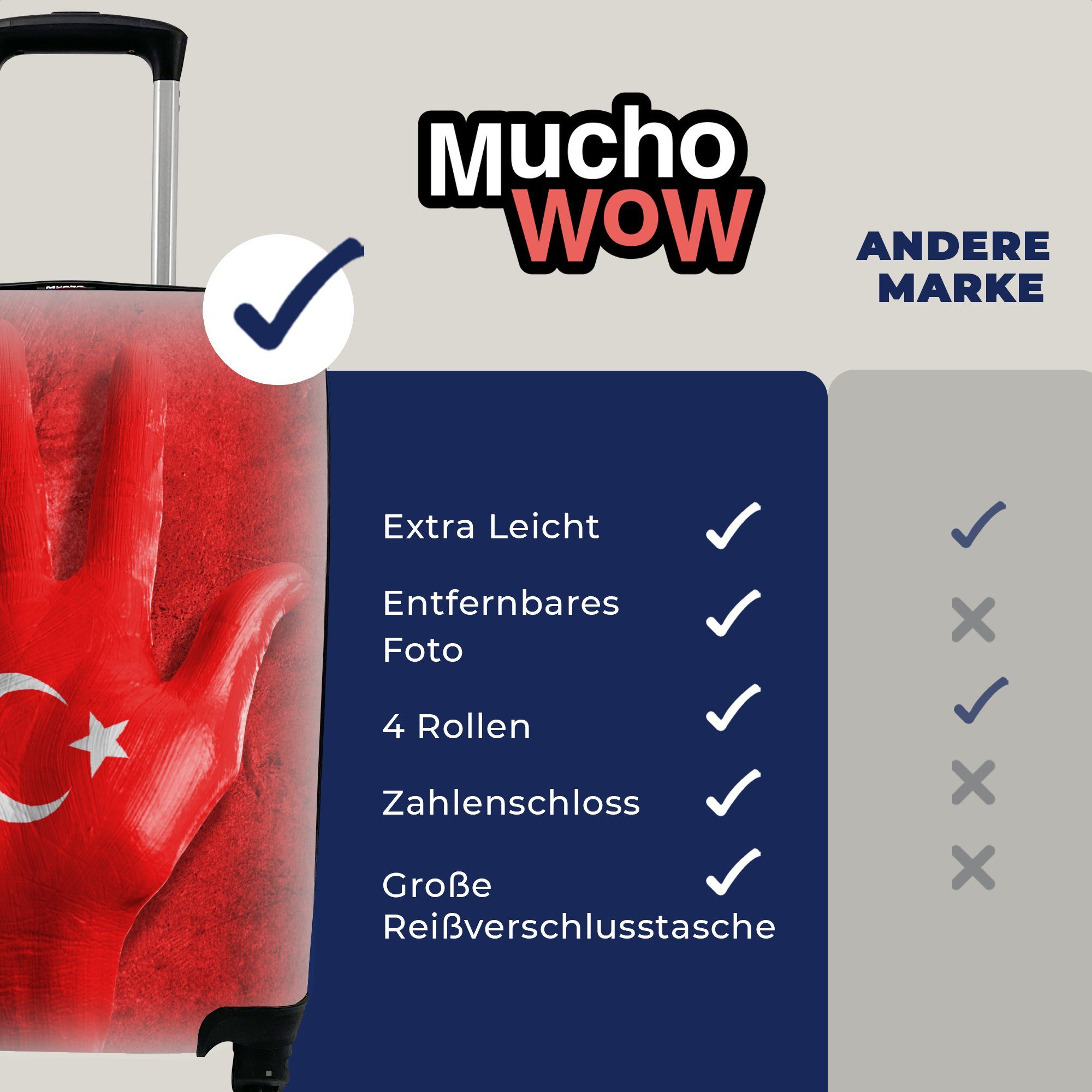 Trolley, die mit MuchoWow Handgepäck Flagge, rollen, formt Reisetasche für Reisekoffer Hand Handgepäckkoffer 4 türkische Eine Ferien, Rollen,