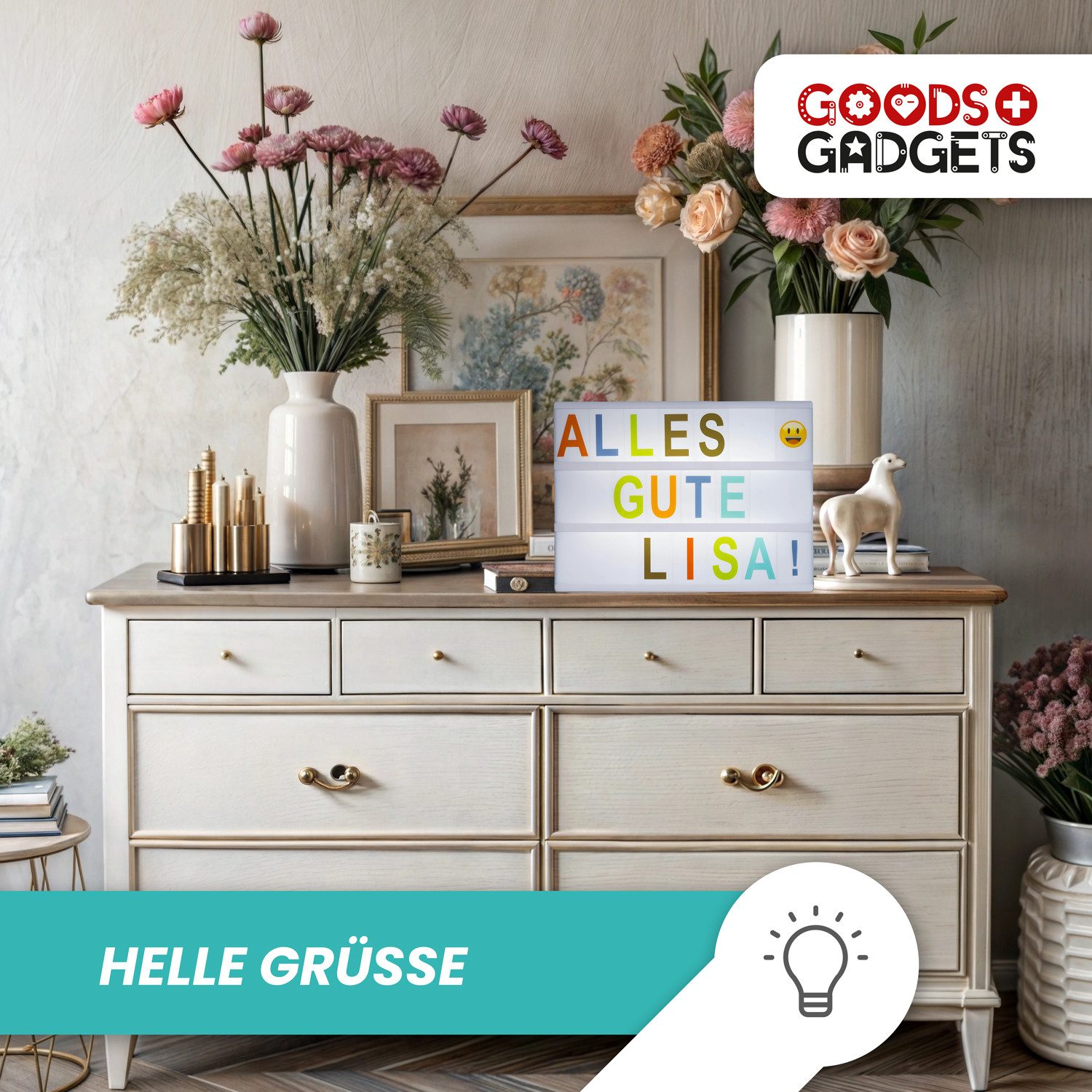 Goods+Gadgets LED Lichtbox GOODS+GADGETS LED Lightbox mit Buchstaben - Botschaftsbox, LED fest integriert, Light-Box Leuchtkasten