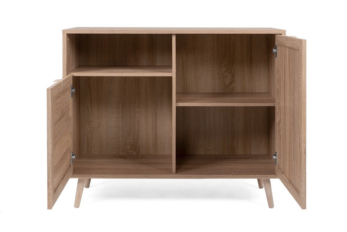 Finori Sideboard Kommode Bali, Sonoma Eiche / Rafia Geflecht, Mediterran