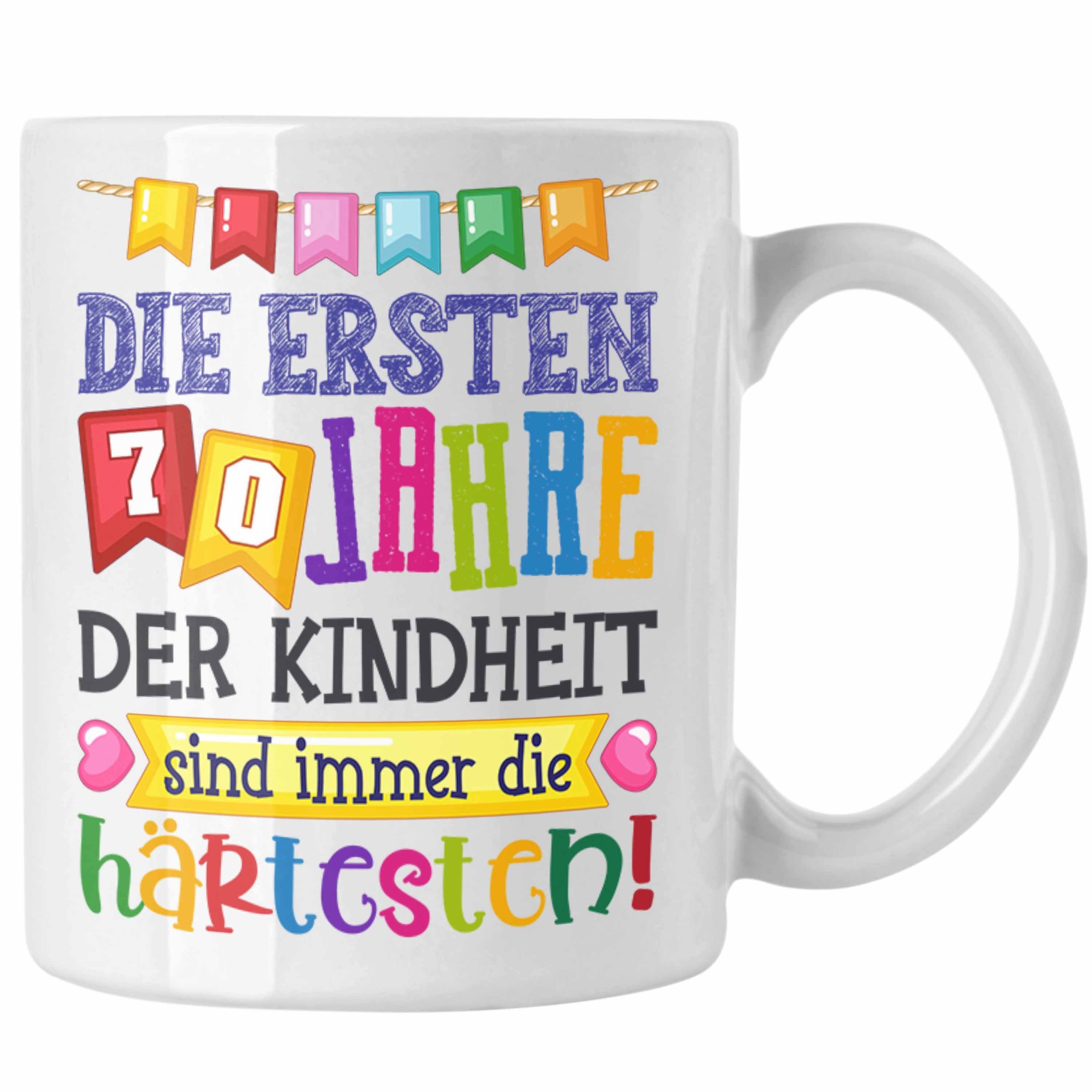 Trendation Tasse Trendation - 70. Geburtstag Tasse Geschenk Lustig Spruch Oma Opa Geschenkidee 70er Weiss