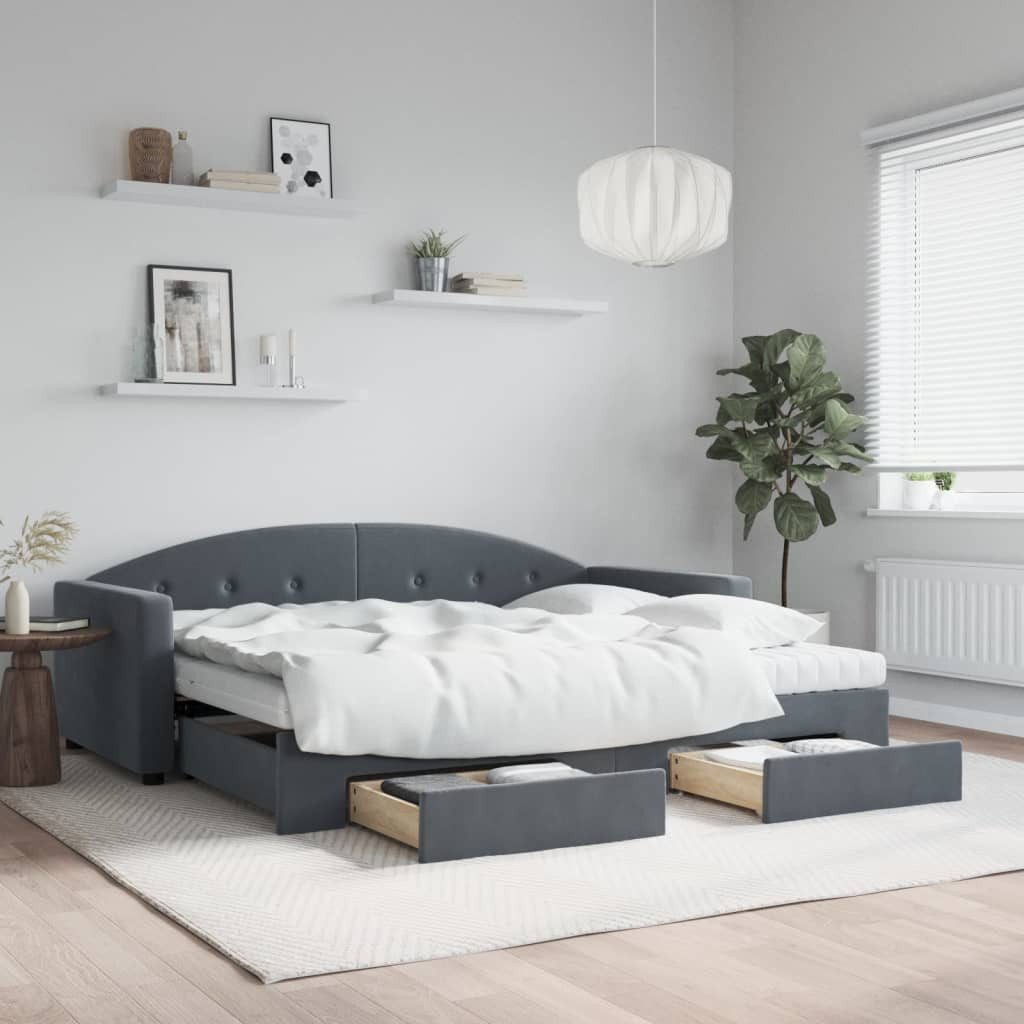 vidaXL Bett Tagesbett Ausziehbar mit Schubladen Dunkelgrau 90x190 cm Samt