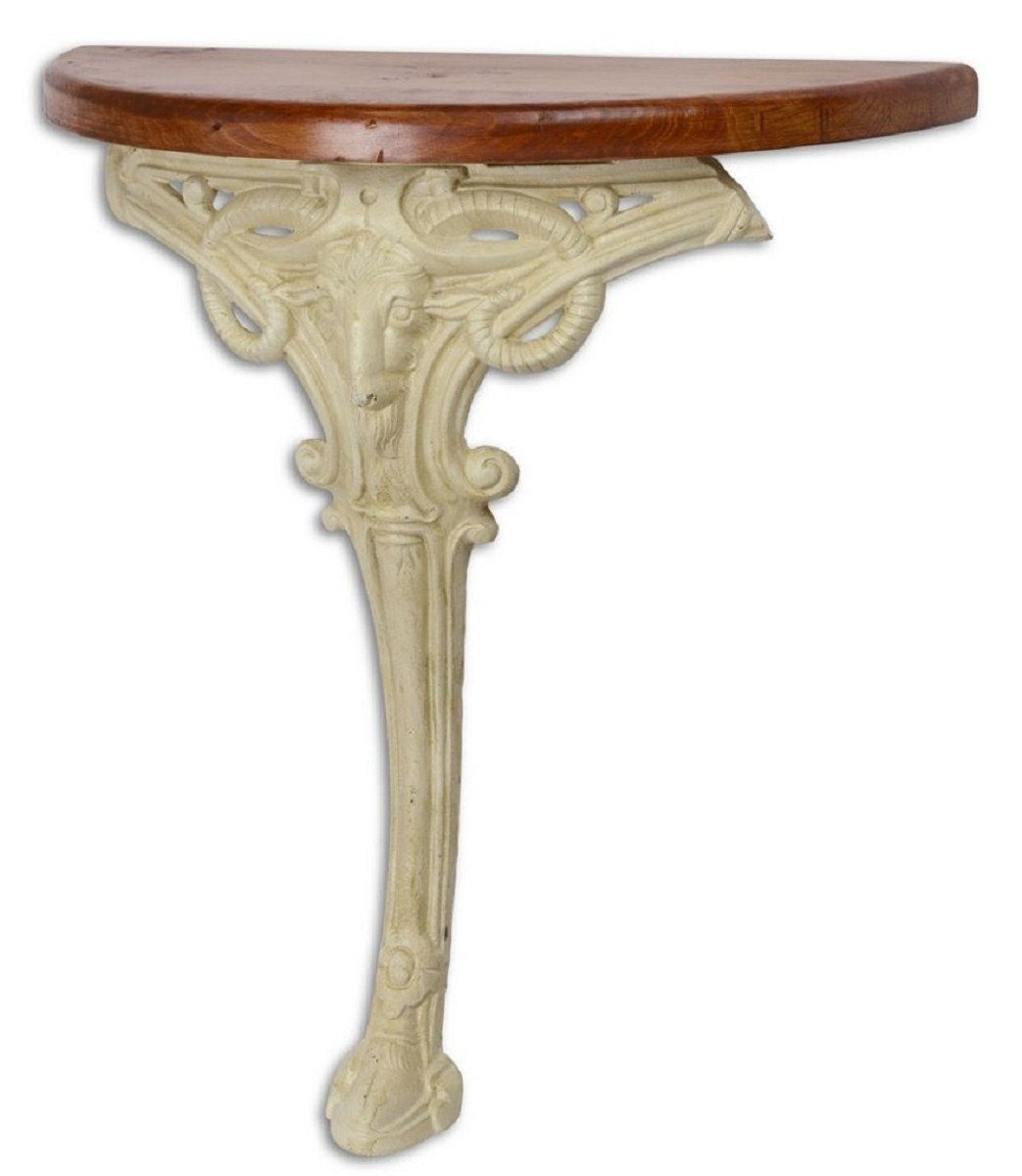 Casa Padrino Beistelltisch Barock Beistelltisch Braun / Weiß 63 x 31 x H. 65,5 cm - Halbrunder Tisch mit Holzplatte und Gusseisen Bein - Barock Wandtisch