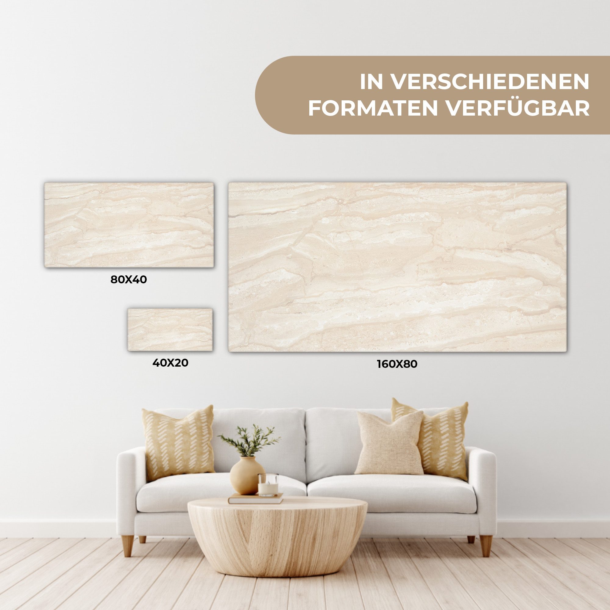 OneMillionCanvasses® Leinwandbild Panorama Marmor - Kalk - Sand - Textur, Fotodruck (1 St), Wandbild, Deko Schlafzimmer Wohnzimmer Flur 40x20 cm – Bild 5 von 5