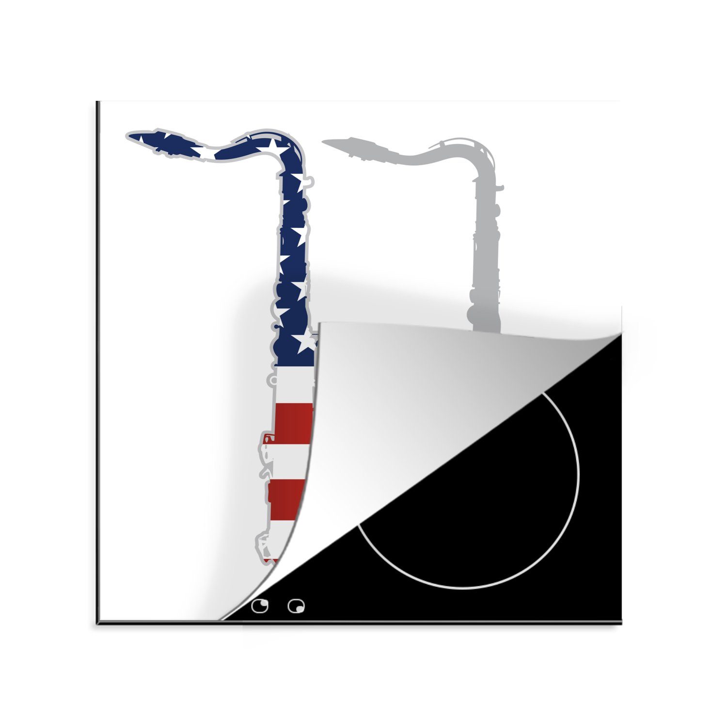 MuchoWow Herdblende-/Abdeckplatte Illustration Arbeitsplatte eines Saxophons 78x78 (1 Flagge, Ceranfeldabdeckung, cm, tlg), amerikanischen für küche Vinyl, mit der