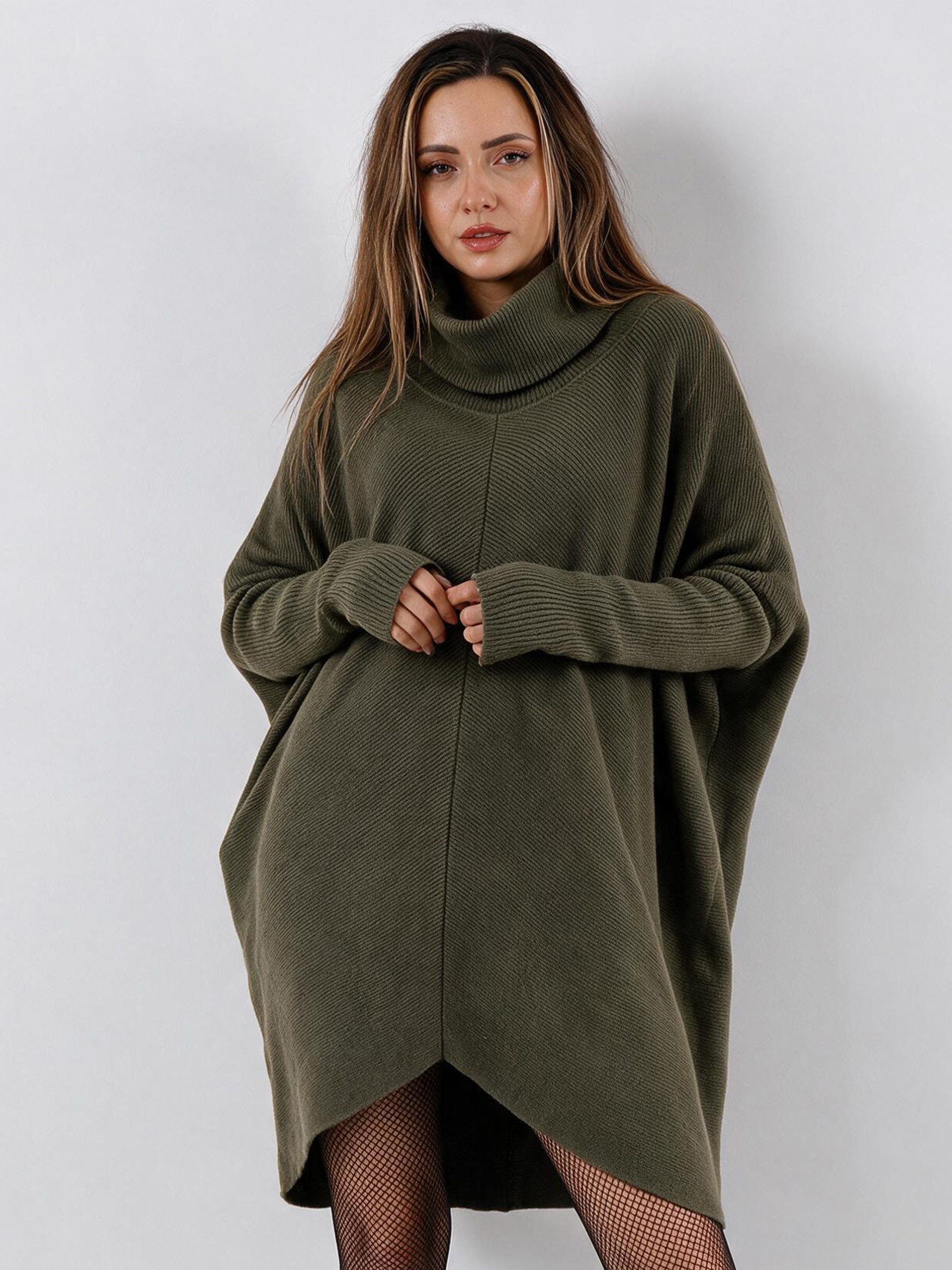 YC Fashion & Style Longpullover Oversize-Strickpullover mit Rollkragen – Made in Italy (1-tlg) in Unifarbe