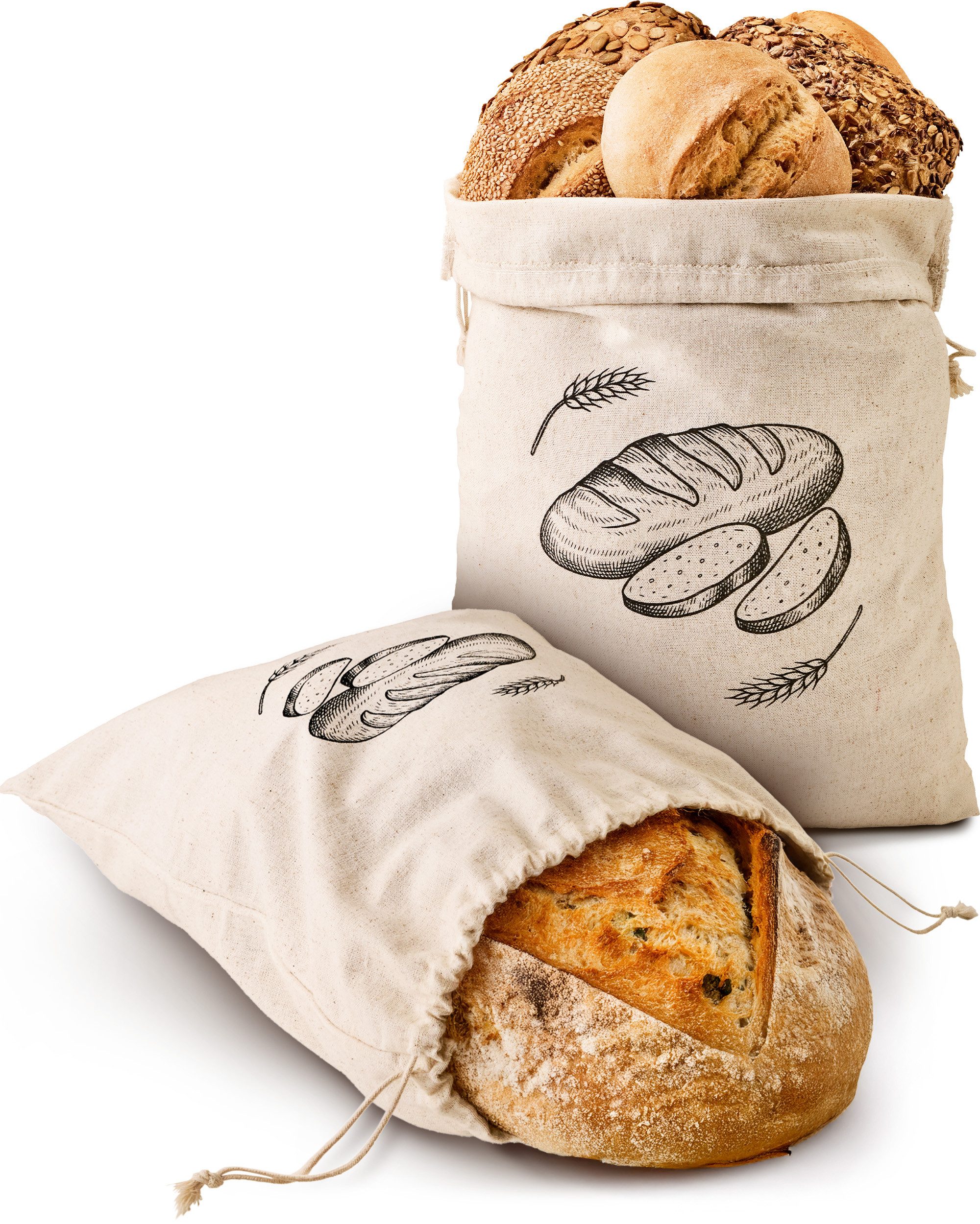 Praknu Brottasche 2x Leinen Brotbeutel 30x40cm – Großer Brotsack aus Dickem Stoff, Leinen, (2er Set, 2 x Brotbeutel Leinen 30x40cm), Extra Dicker Stoff & Wiederverwendbar – Brottaschen für Gebäck