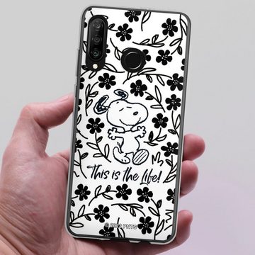 DeinDesign Handyhülle Peanuts Blumen Snoopy Snoopy Black and White This Is The Life, Huawei P30 Lite Premium Silikon Hülle Bumper Case Handy Schutzhülle