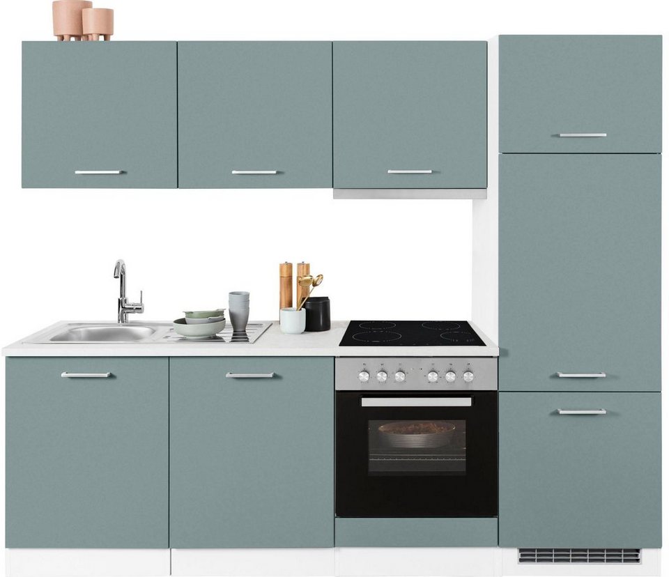 HELD MÖBEL Küchenzeile Visby, mit E-Geräten, Breite 240 cm inkl.  Kühlschrank und Geschirrspüler, Schränke können wahlweise rechts- wie  linksseitig gestellt werden