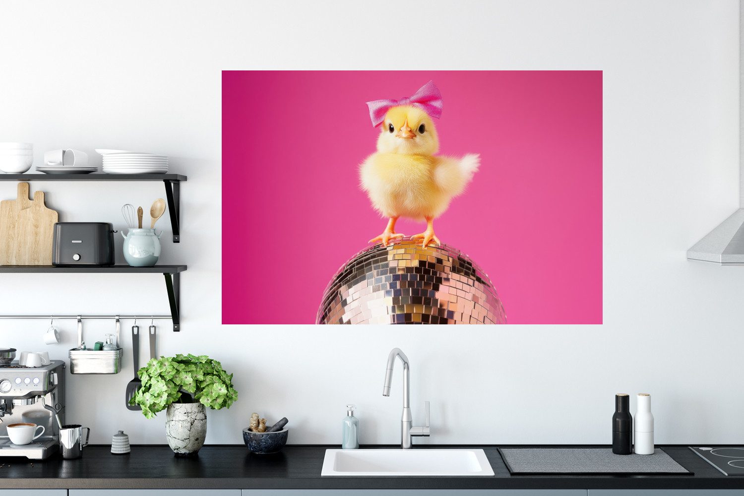 MuchoWow Wandsticker Discoball - Küken - Schleife (1 St), Wanddeko, Aufkleber, Wandtattoo, 120x80 cm