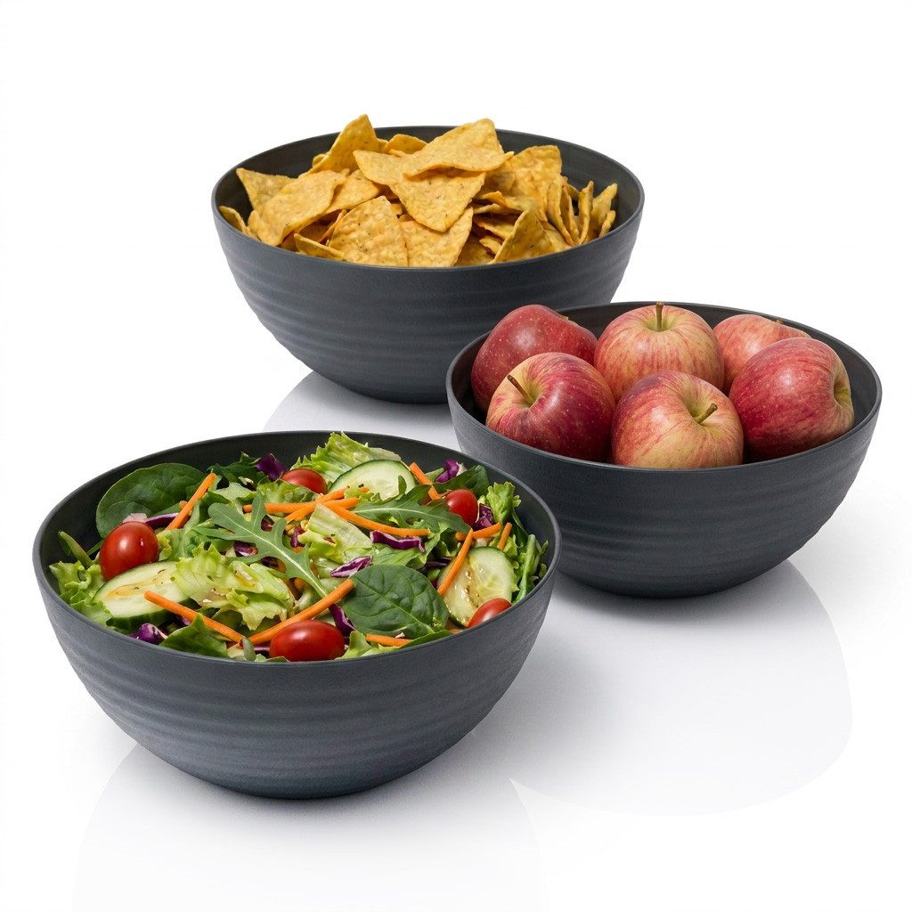 Hausfelder Servierschüssel Salatschüssel Set Schüsseln für Salat, Chips, Obst in Schwarz, Kunststoff, (3er Set, 3-tlg), spülmaschinengeeignet, BPA-frei, bruchfest, Wellen-Design
