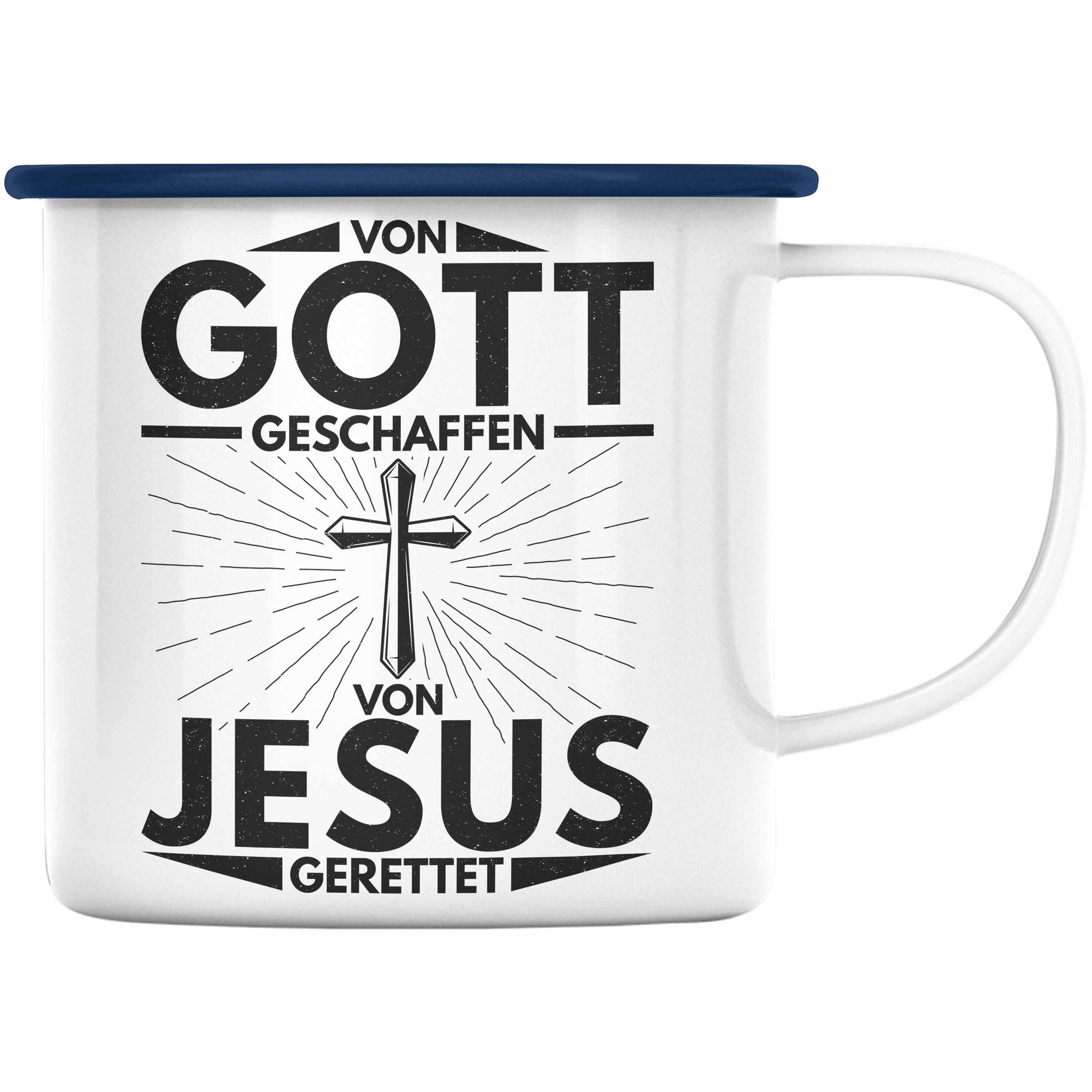 Thermotasse Geschenk Geschenk Trendation Christ Blau Emaille Christentum Tasse Ostern Trendation Kirche - Galuben