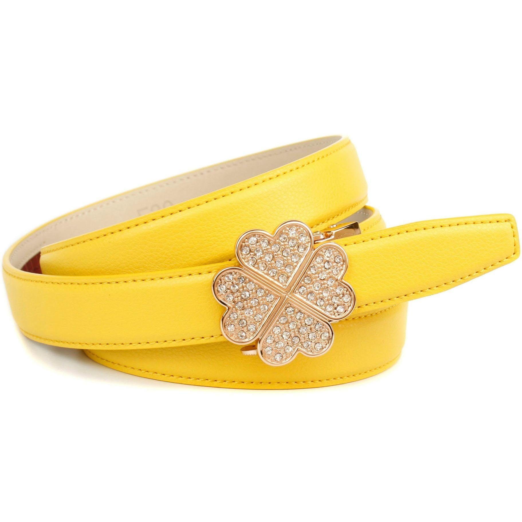 Anthoni und Crown gelb Glitzersteinen Kleeblatt-Schließe Ledergürtel mit