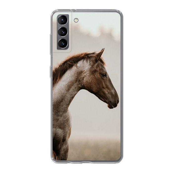 MuchoWow Handyhülle Pferd - Nebel - Natur Phone Case Handyhülle Samsung Galaxy S21 Plus Silikon Schutzhülle