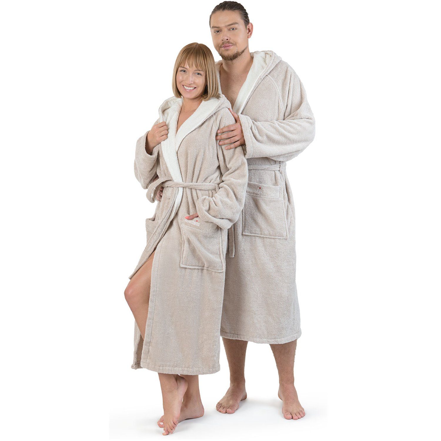 Mount Swiss Bademantel Mount Swiss Bademantel ARBON mit Kapuze I Morgenmantel flauschig I, Baumwolle, Weitenverstellung, Bindegürtel