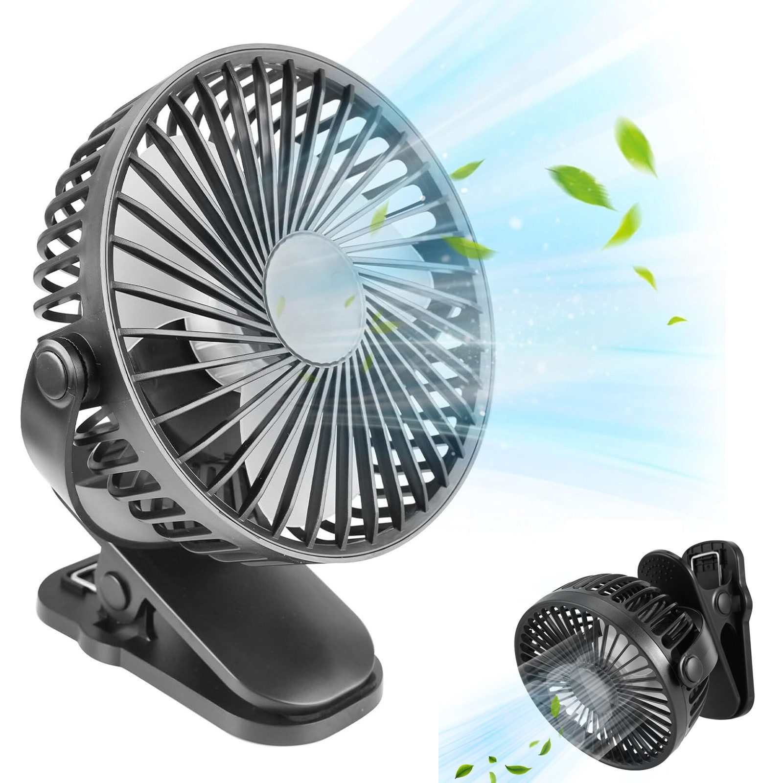 Mini USB-Ventilator Tragbarer USB Ventilator, 3 Geschwindigkeiten Tischventilator mit Clip