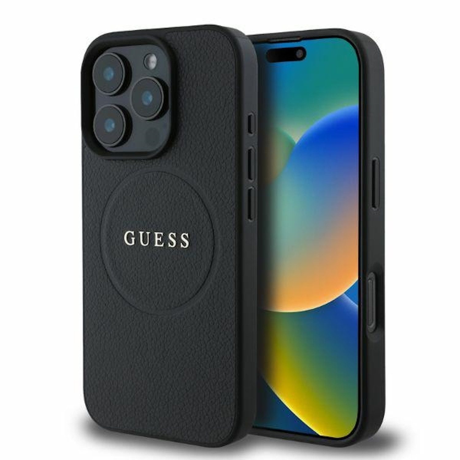 Smartphone-Hülle GUESS Apple iPhone 16 Pro Max Hardcase Grained Ring MagSafe Schwarz