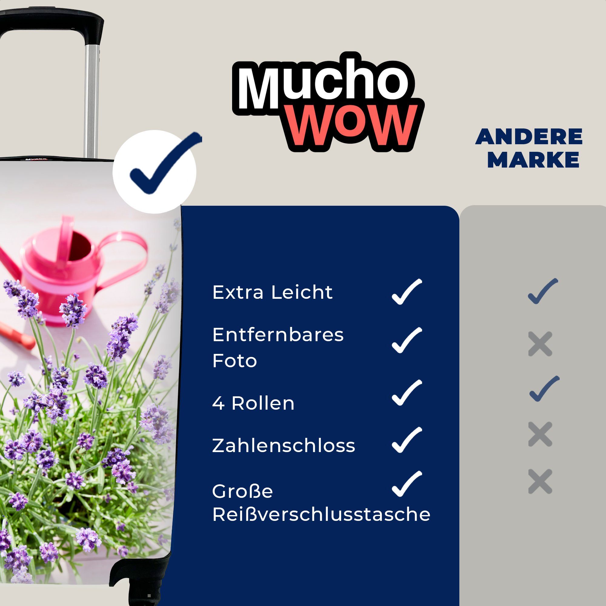 MuchoWow Handgepäckkoffer Gießkanne - für - Rollen, Reisetasche Trolley, Ferien, Handgepäck 4 Lavendel, mit rollen, Blumen Reisekoffer