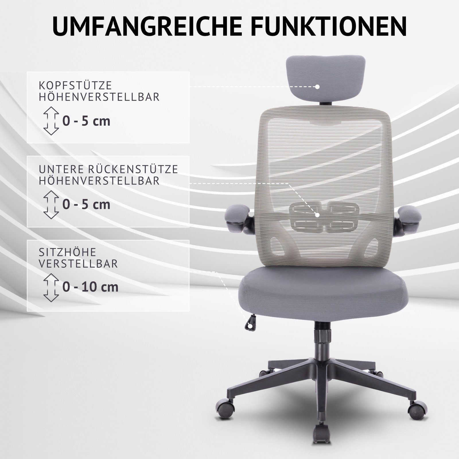 SVITA Bürostuhl SAM, ergonomisch, höhenverstellbar, rollbar, Grau