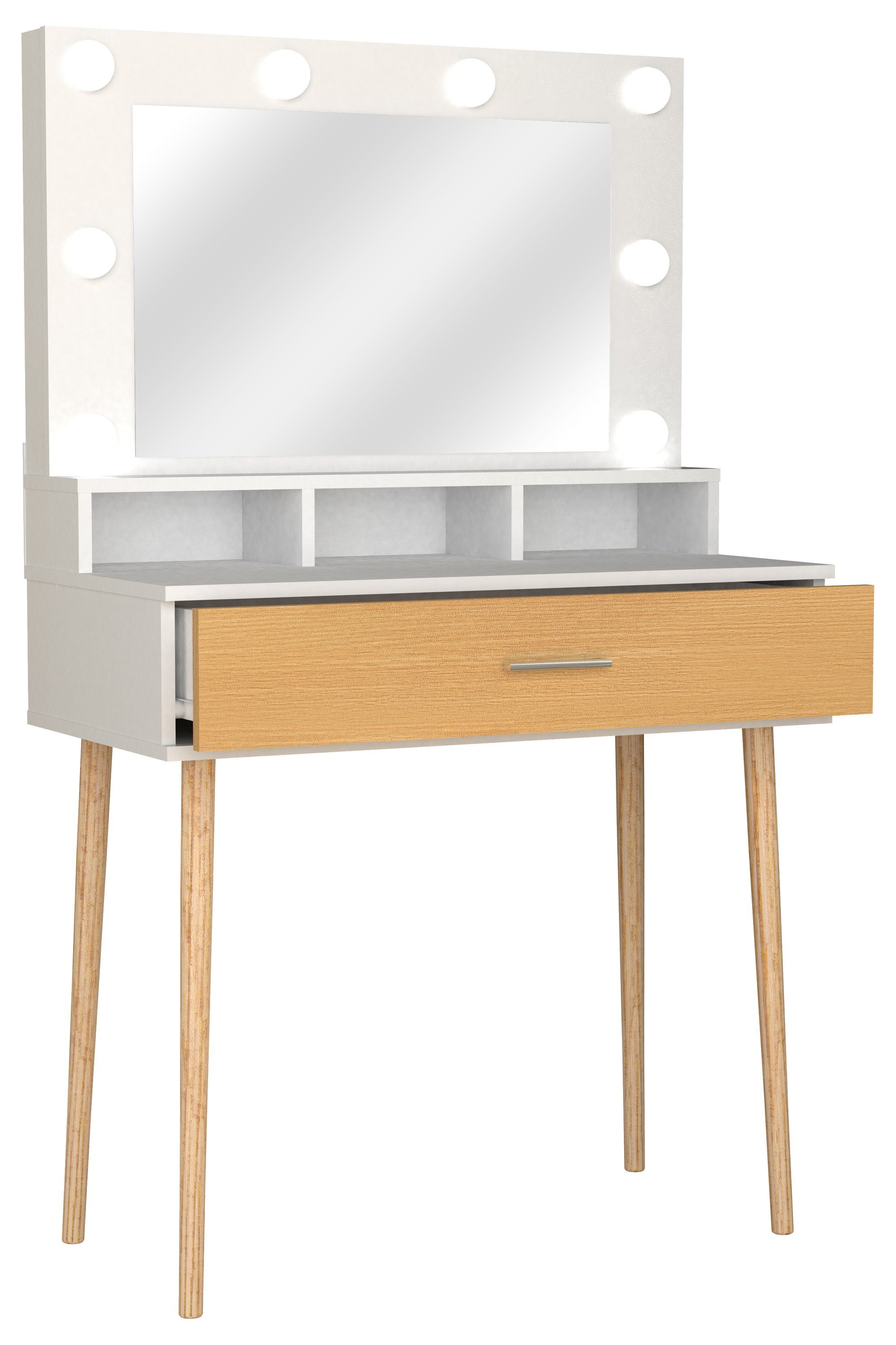 VCM Schminktisch Lindas B. 80 x T. 40 x H. 133 cm, Frisiertisch, Schminkkommode, 3 Fächer, 1 Schublade – Bild 2 von 4