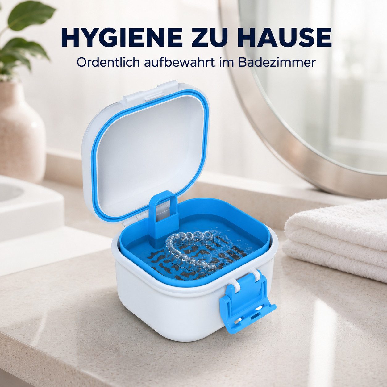 Luckice Zahndose Zahnprothesen Aufbewahrungsbox mit Einweichsieb (Set, 1 St., Einschichtige Zahnersatz-Reinigungsbox mit Verschlussclip), Mit Sieb zum Einweiche – Bild 5 von 5