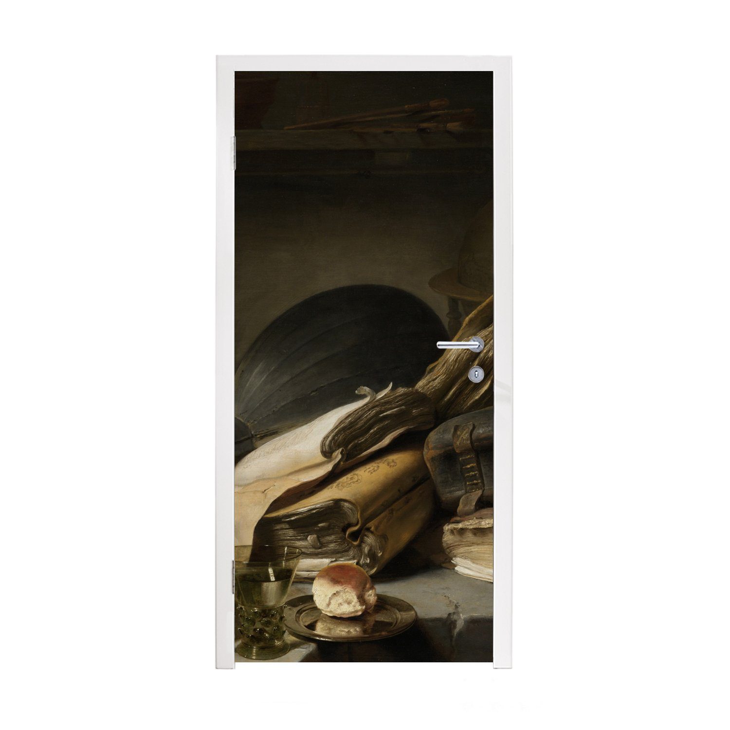 MuchoWow Türtapete Stilleben mit Büchern - Gemälde des Altmeisters Jan Lievens, Matt, bedruckt, (1 St), Fototapete für Tür, Türaufkleber, 75x205 cm
