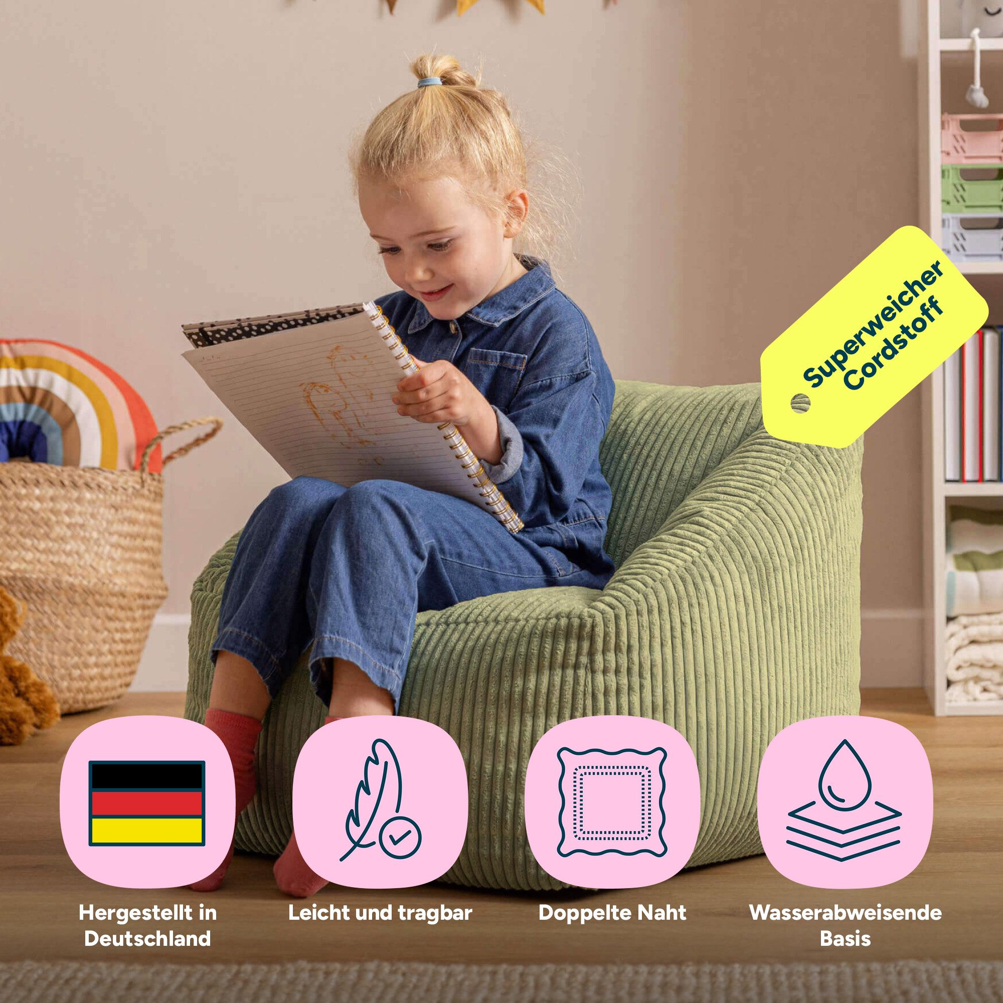 icon Sitzsack Kinder aus Cord Flauschig „Natalia“, 55x44cm, Made in Germany, für Kinderzimmer