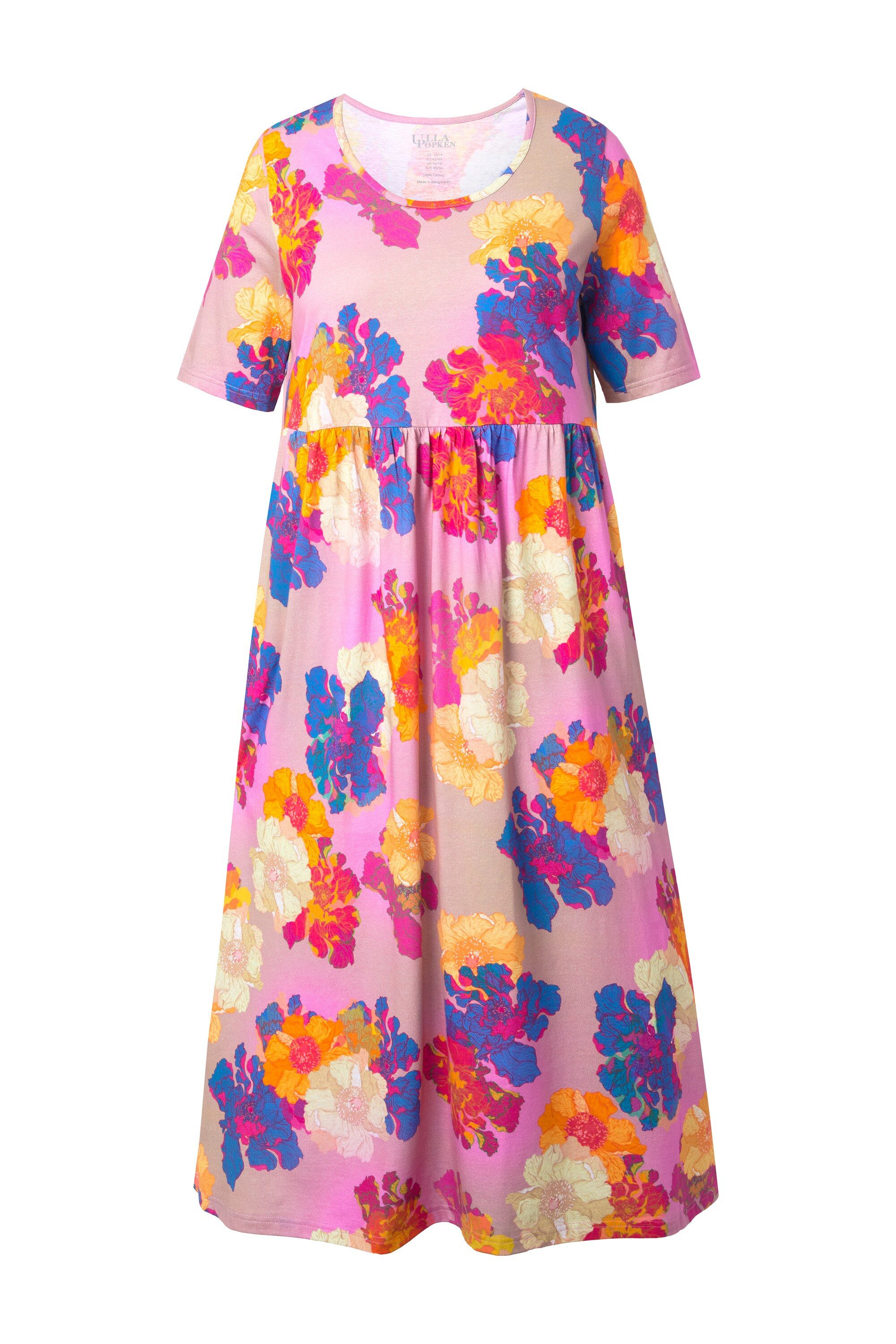 Ulla Popken Maxikleid Maxikleid Blüten A-Linie Rundhals Halbarm Taschen günstig online kaufen