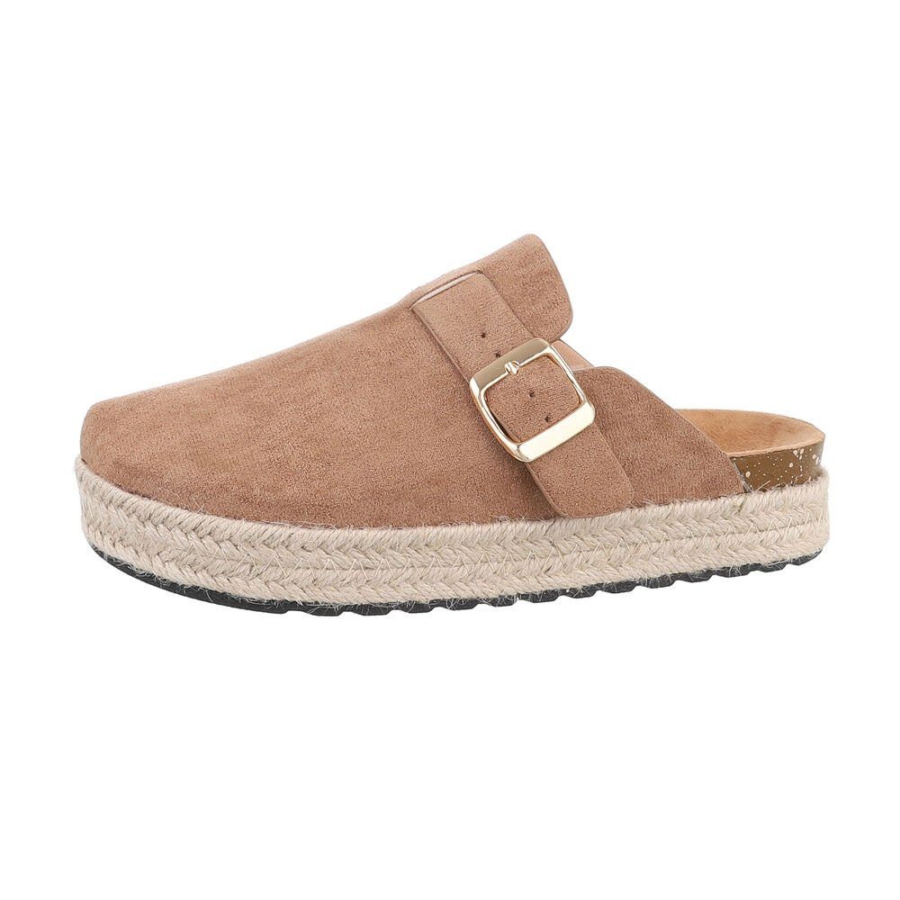 Ital-Design Damen Mules Freizeit Pantolette Flach Pantoletten in Hellbraun günstig online kaufen