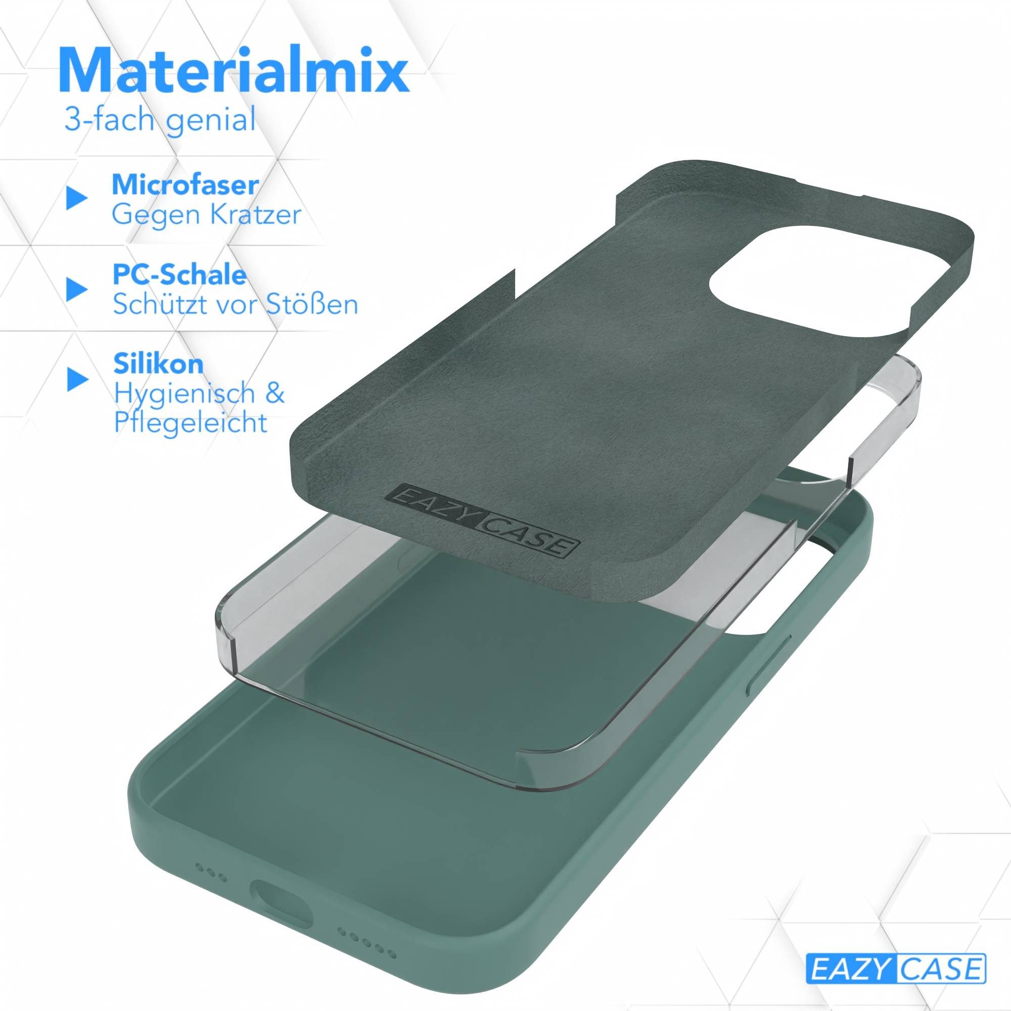 EAZY CASE Handyhülle für Apple iPhone 15 Pro Premium Silikon 6,1 Zoll, Schutzhülle mit Kameraschutz Back Cover Bumper Case Case Dunkelgrün – Bild 5 von 5