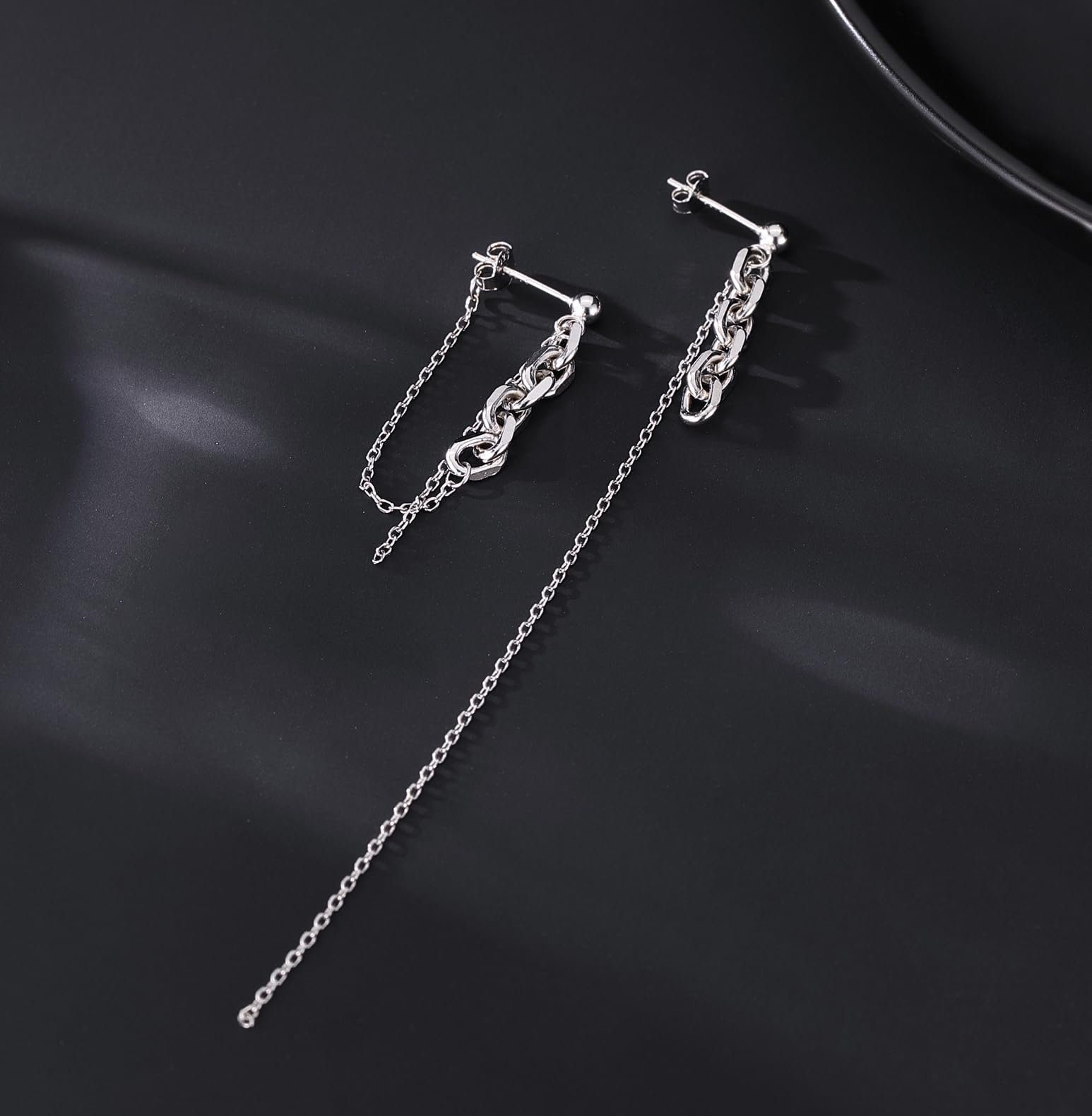 925 Asymmetrische Ohrhänger Ohrringe Paar (2-tlg), Sterling für Quastenohrringe Frauen Drop lange Silber POCHUMIDUU Ohrringe Mädchen Chain