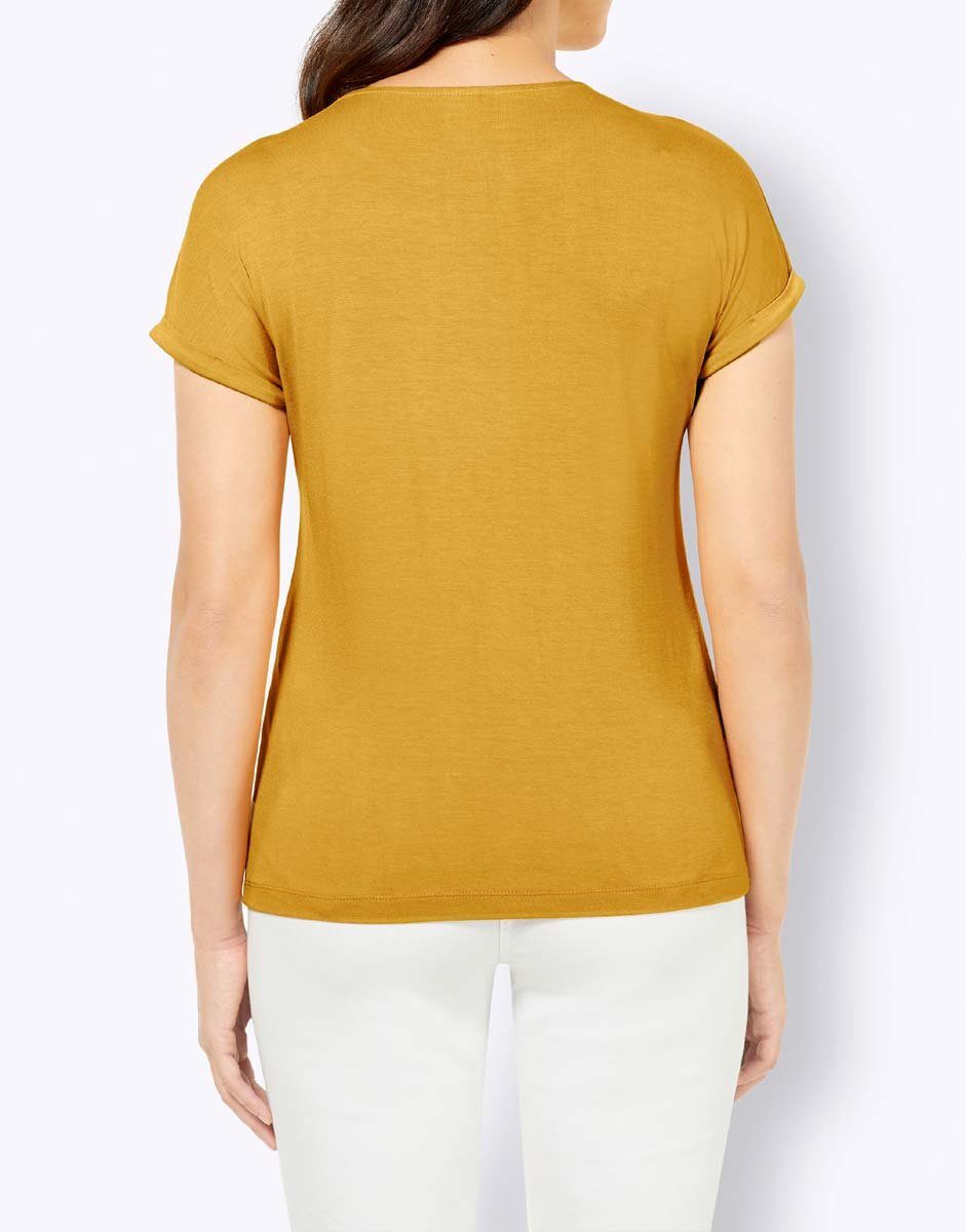 mit T-Shirt Spitze, CRéATION ocker Damen Jerseyshirt creation L L